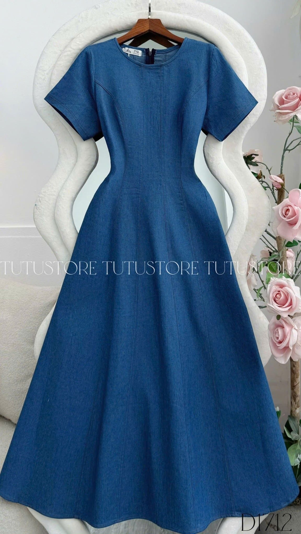 Đầm Jean Thiết Kế Cổ Tròn Dáng Xòe Đi Chơi TuTu Store Mã D1712