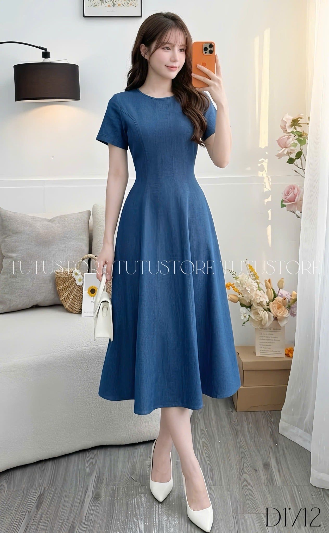 Đầm Jean Thiết Kế Cổ Tròn Dáng Xòe Đi Chơi TuTu Store Mã D1712