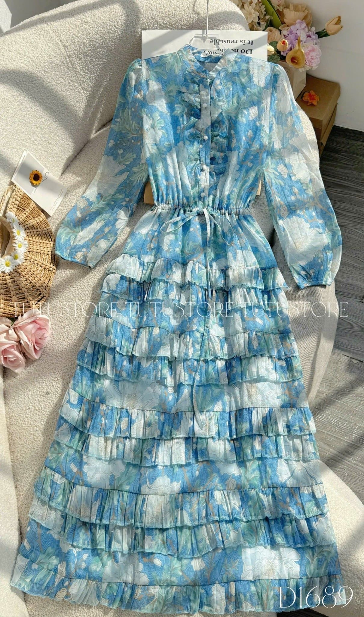 Đầm Voan Thiết Kế Cổ Sơ Mi Tay Dài Dáng Xòe TuTu Store Mã D1689