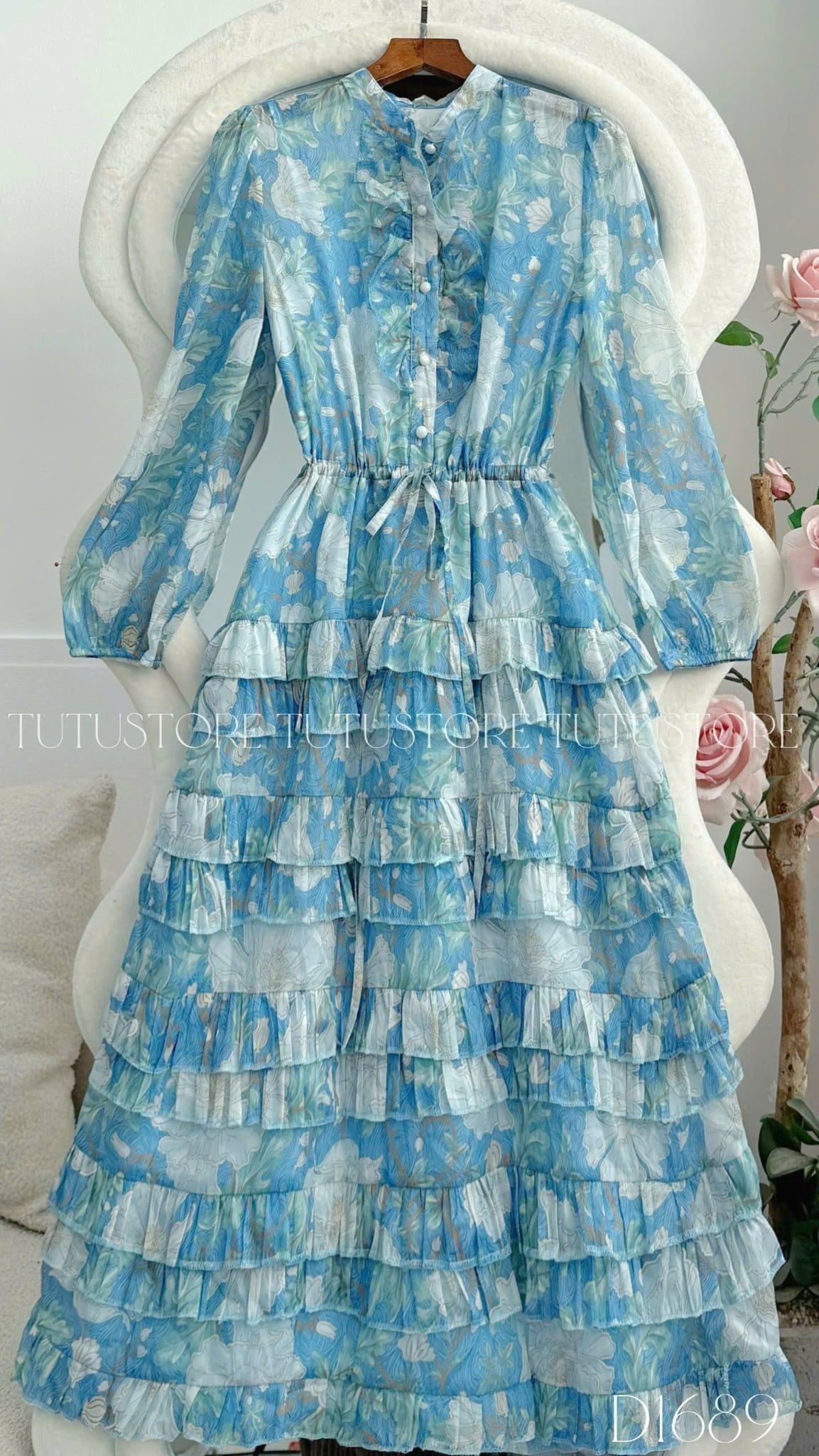 Đầm Voan Thiết Kế Cổ Sơ Mi Tay Dài Dáng Xòe TuTu Store Mã D1689