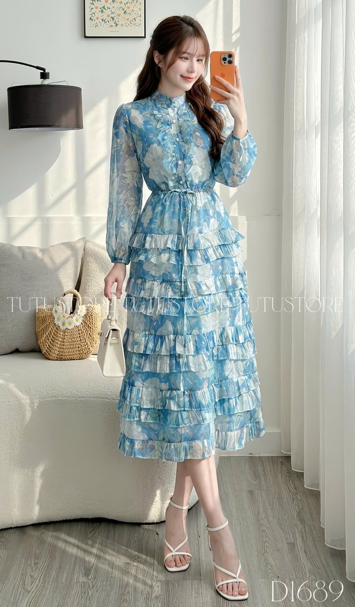 Đầm Voan Thiết Kế Cổ Sơ Mi Tay Dài Dáng Xòe TuTu Store Mã D1689