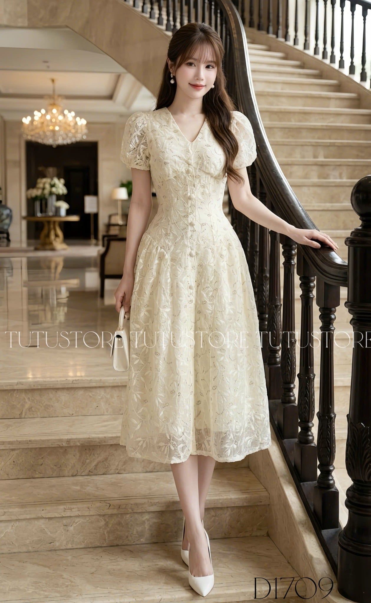 Đầm Thiết Kế Cổ V Dáng Xòe Đi Tiệc TuTu Store Mã D1709