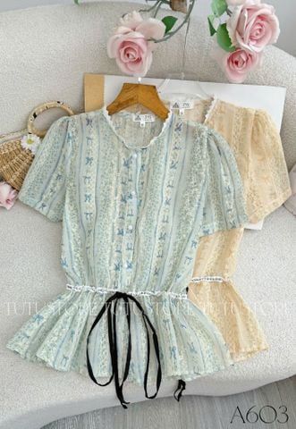 Áo Thiết Kế Kiểu Sơ Mi Có Dây Buộc Eo Xinh Xắn TuTu Store Mã A603