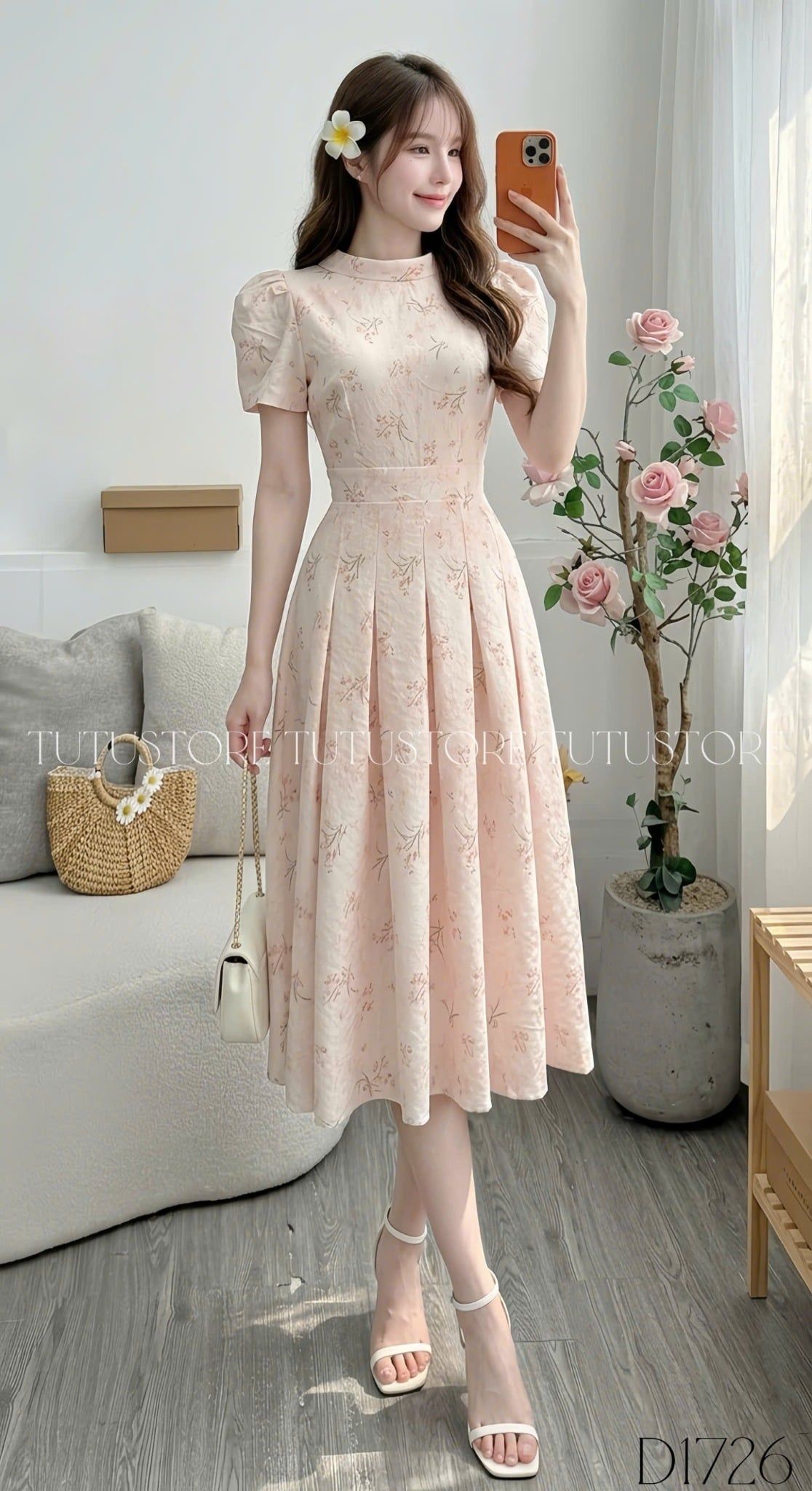 Đầm Hoa Thiết Kế Cổ Tròn Dáng Xòe Thanh Nhã Đi Chơi TuTu Store Mã D1726