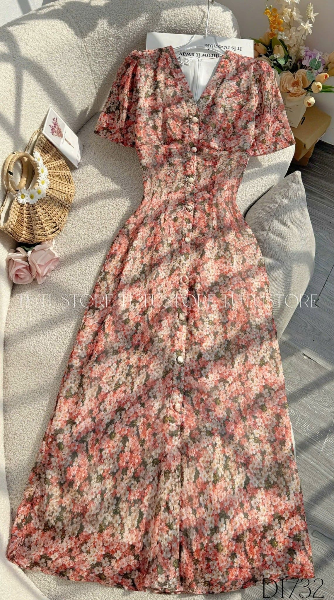 Đầm Hoa Thiết Kế Cổ V Dáng Dài Thanh Lịch Đi Chơi TuTu Store Mã D1732