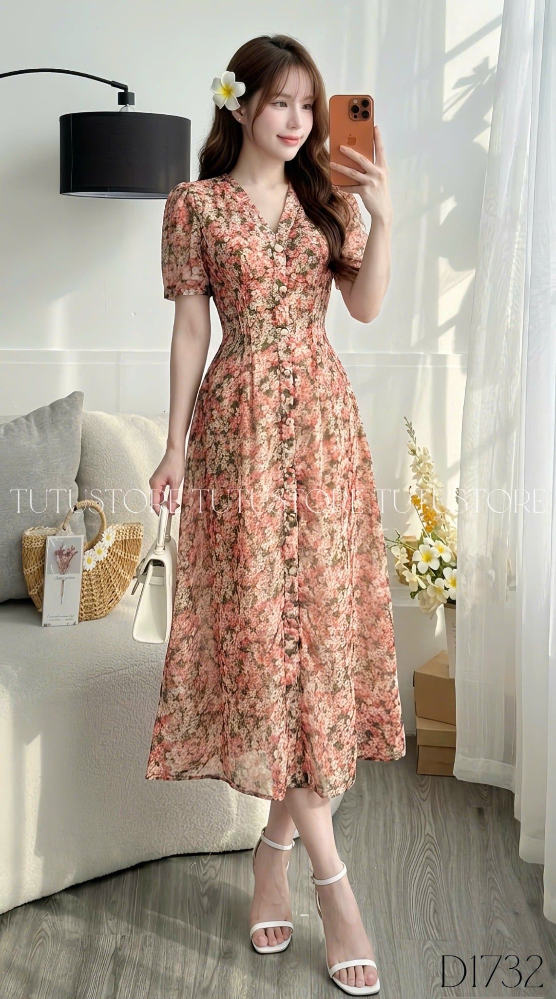 Đầm Hoa Thiết Kế Cổ V Dáng Dài Thanh Lịch Đi Chơi TuTu Store Mã D1732