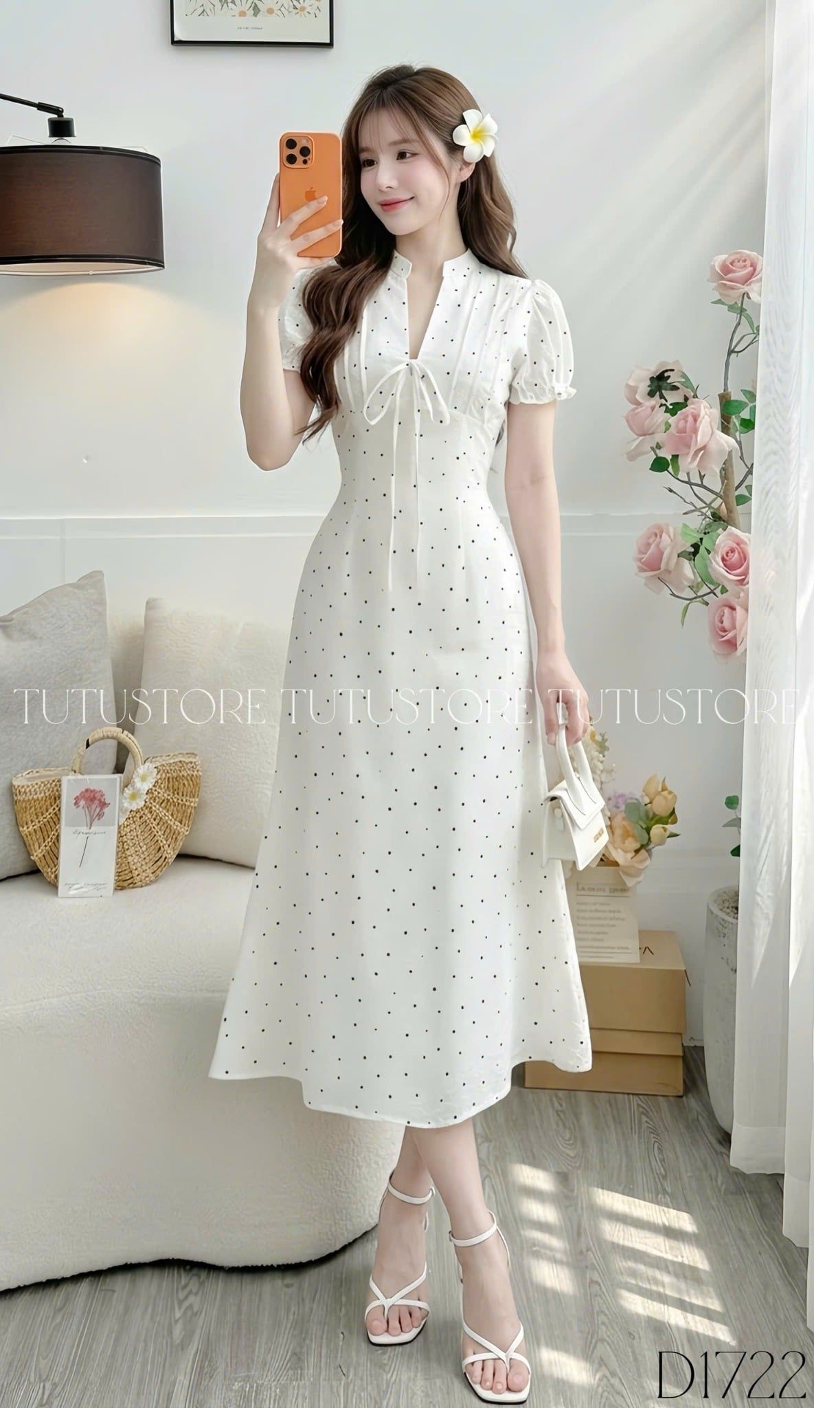 Đầm Thiết Kế Cổ V Tay Bồng Dáng Đuôi Cá Nhẹ Nhàng TuTu Store Mã D1722