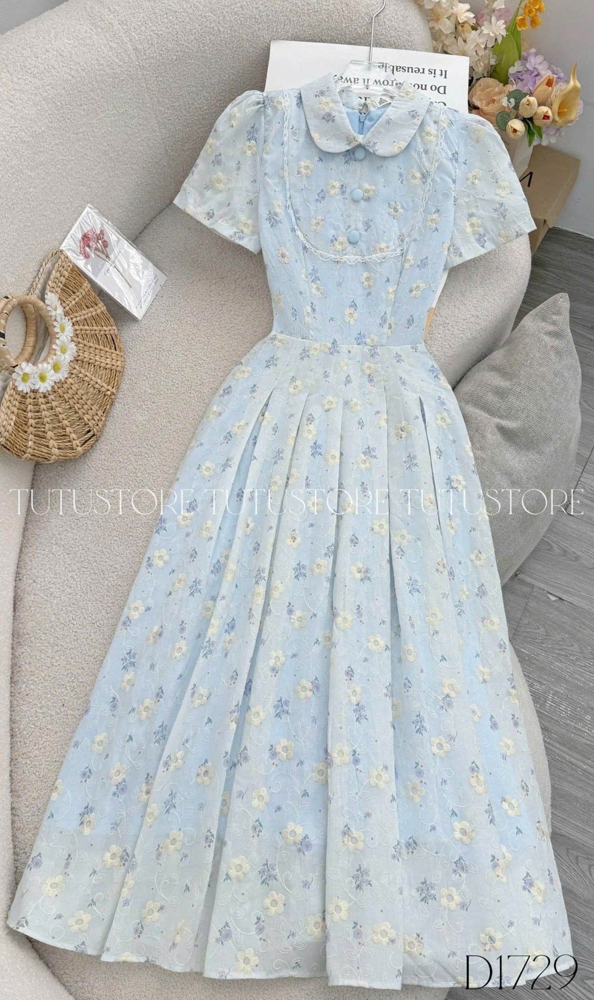 Đầm Thiết Kế Cổ Tròn Kiểu Sơ Mi Dáng Xòe Nữ Tính TuTu Store Mã D1729