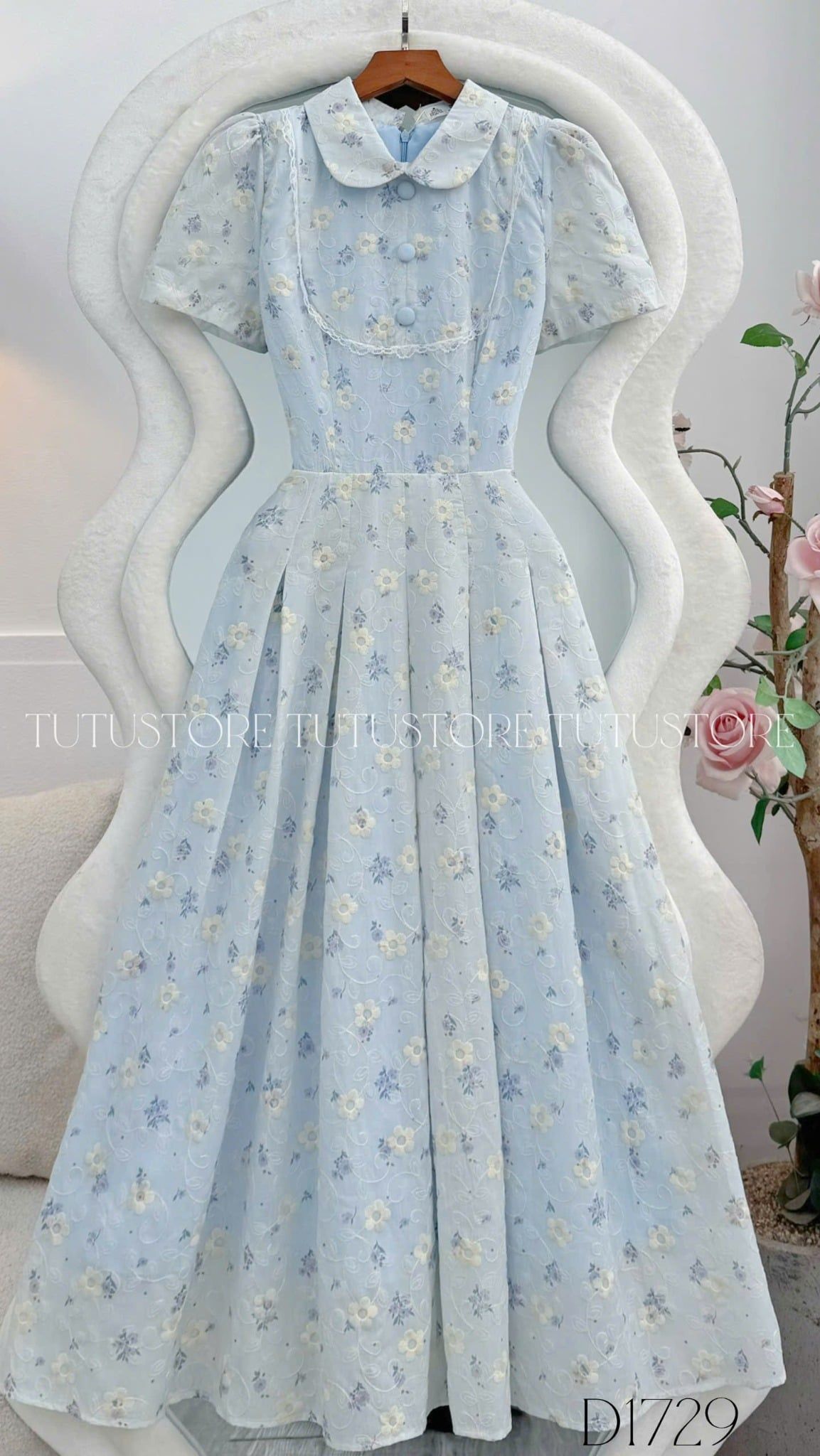 Đầm Thiết Kế Cổ Tròn Kiểu Sơ Mi Dáng Xòe Nữ Tính TuTu Store Mã D1729