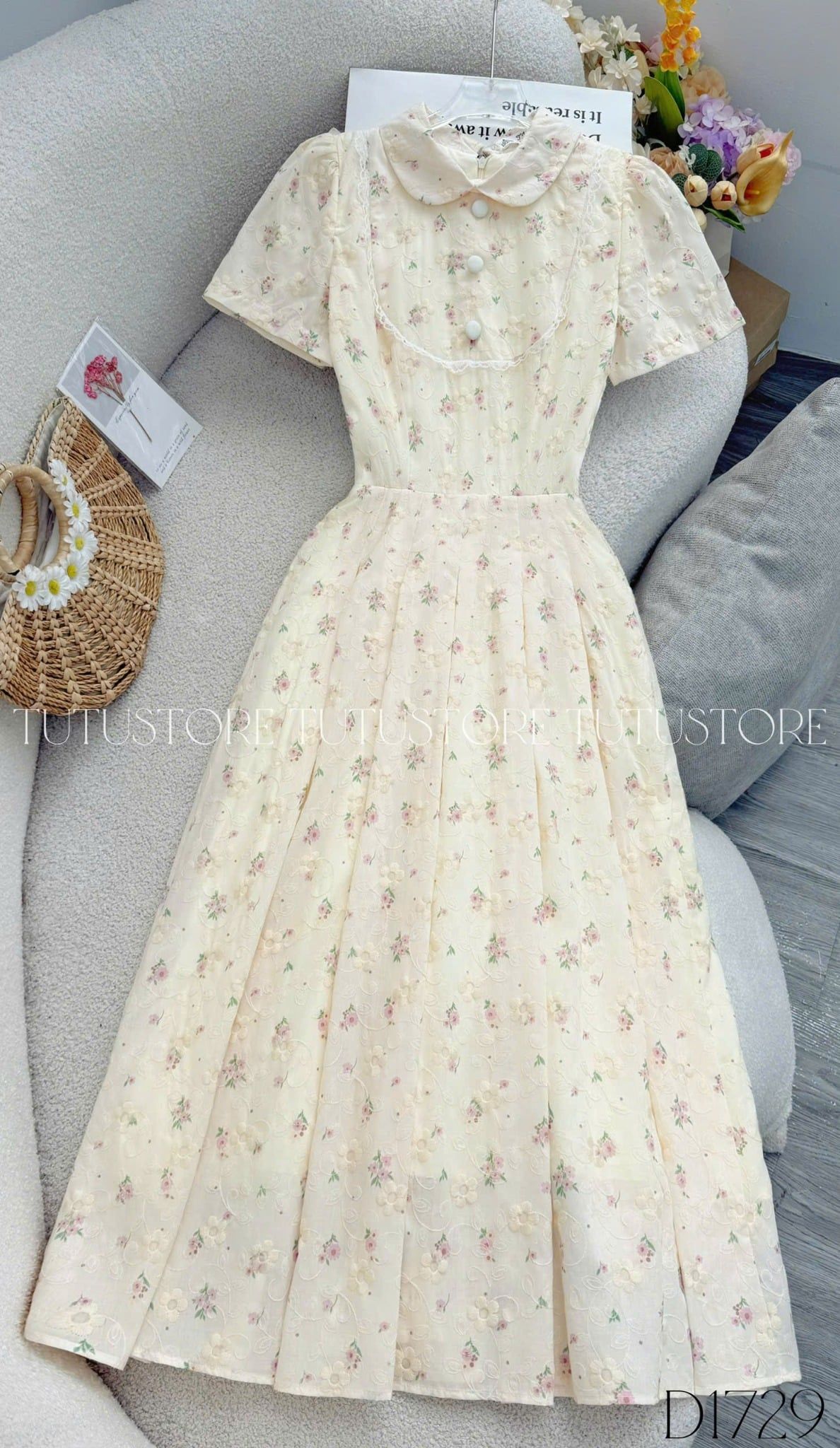 Đầm Thiết Kế Cổ Tròn Kiểu Sơ Mi Dáng Xòe Nữ Tính TuTu Store Mã D1729