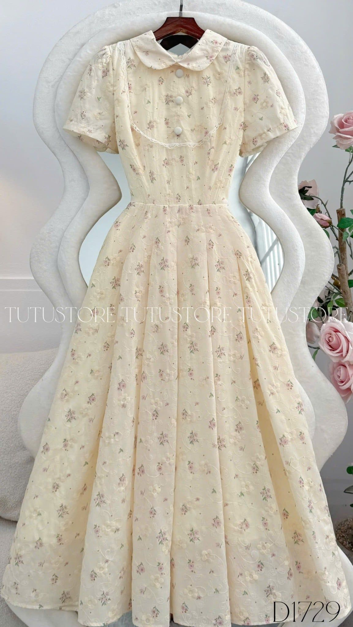 Đầm Thiết Kế Cổ Tròn Kiểu Sơ Mi Dáng Xòe Nữ Tính TuTu Store Mã D1729