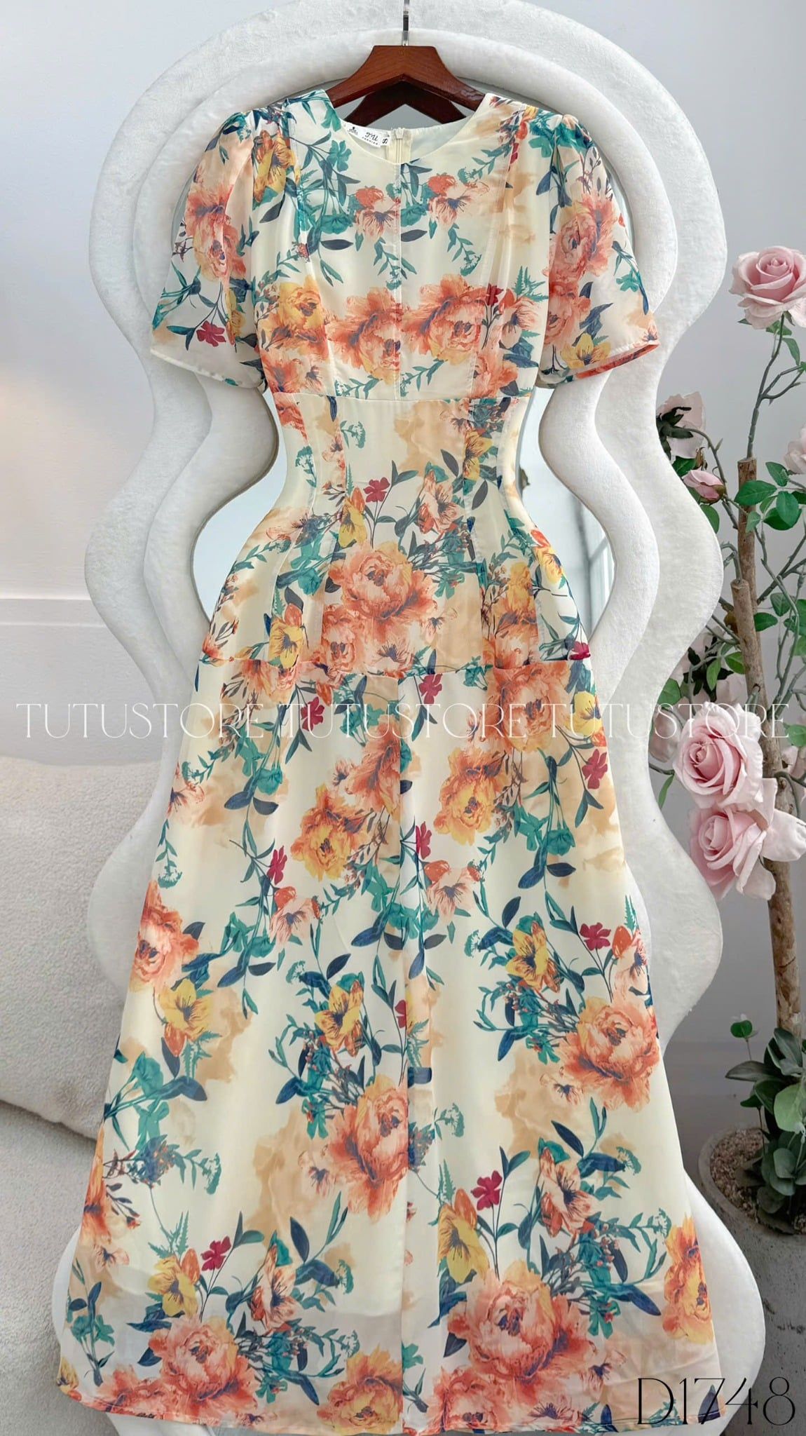 Đầm Hoa Thiết Kế Dáng A Dài Đi Chơi TuTu Store Mã D1748
