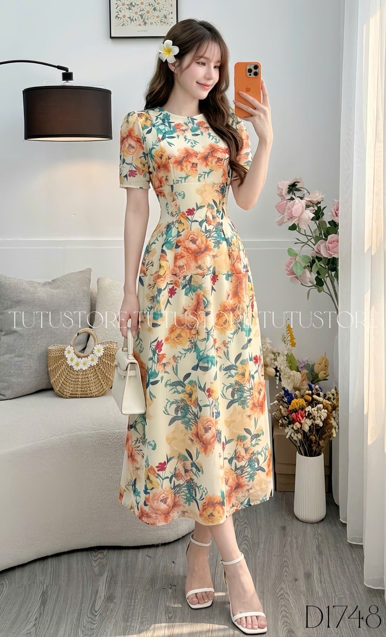 Đầm Hoa Thiết Kế Dáng A Dài Đi Chơi TuTu Store Mã D1748