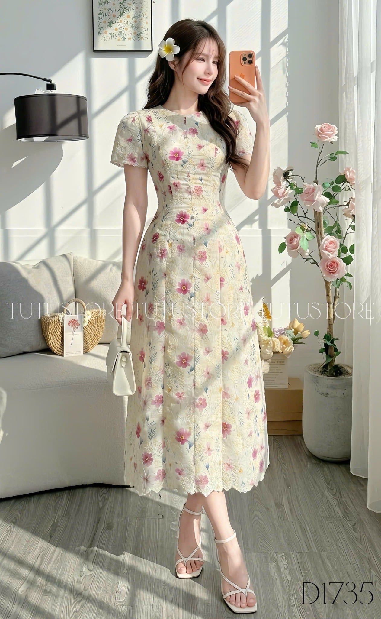 Đầm Hoa Thiết Kế Dáng A Dài Xinh Xắn Đi Chơi TuTu Store Mã D1735