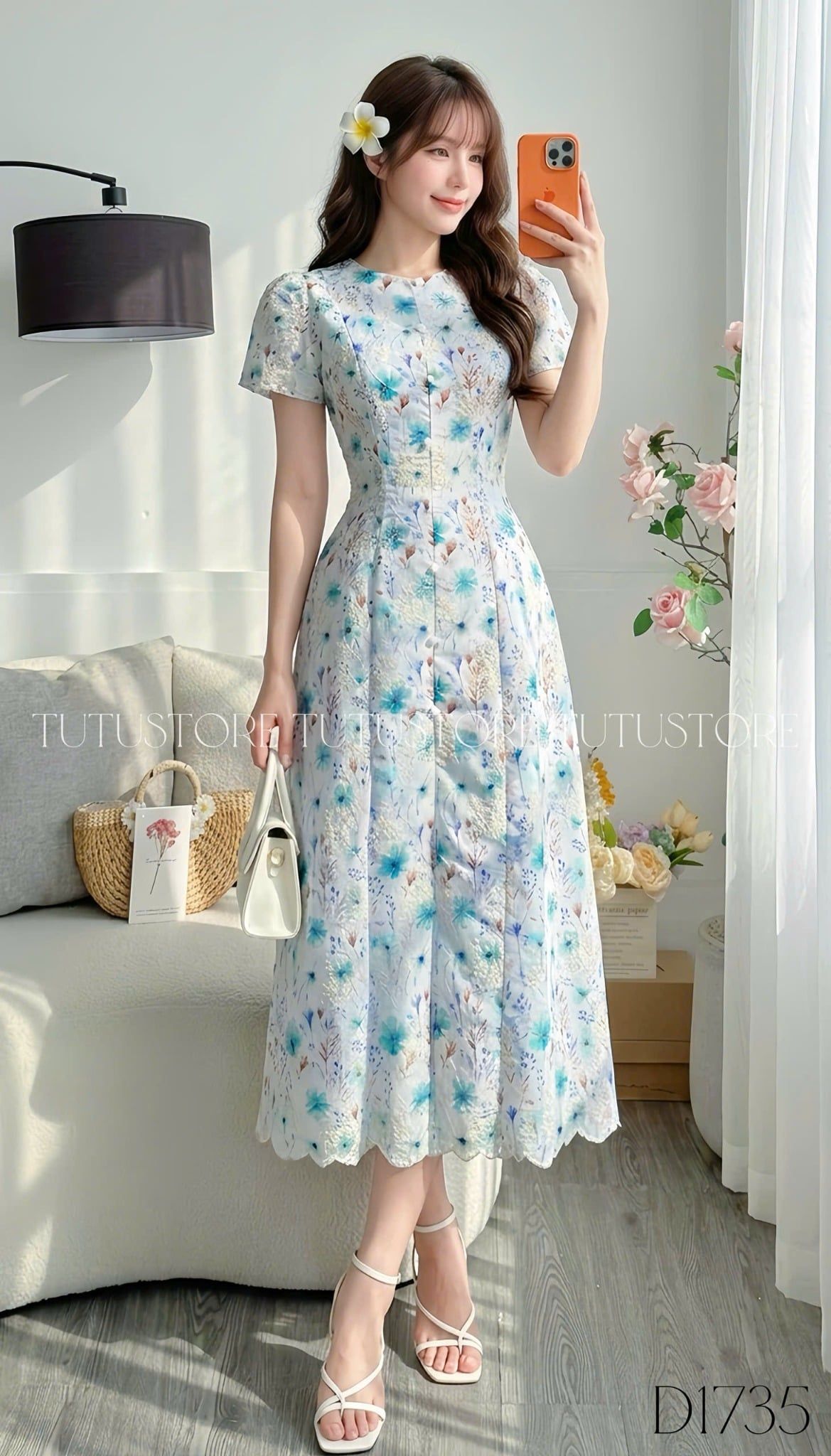 Đầm Hoa Thiết Kế Dáng A Dài Xinh Xắn Đi Chơi TuTu Store Mã D1735