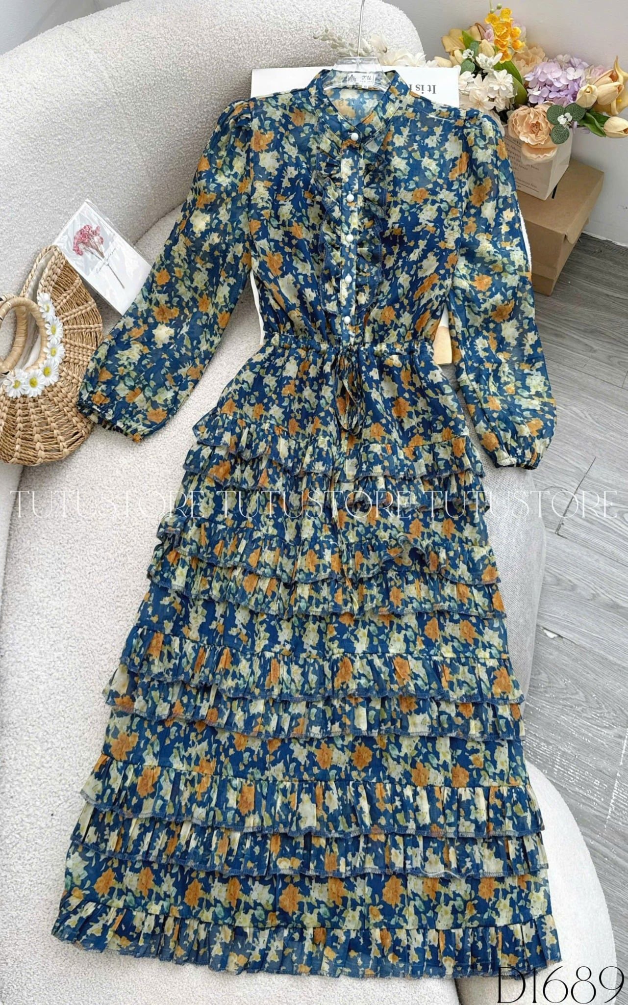 Đầm Voan Thiết Kế Cổ Sơ Mi Tay Dài Dáng Xòe TuTu Store Mã D1689