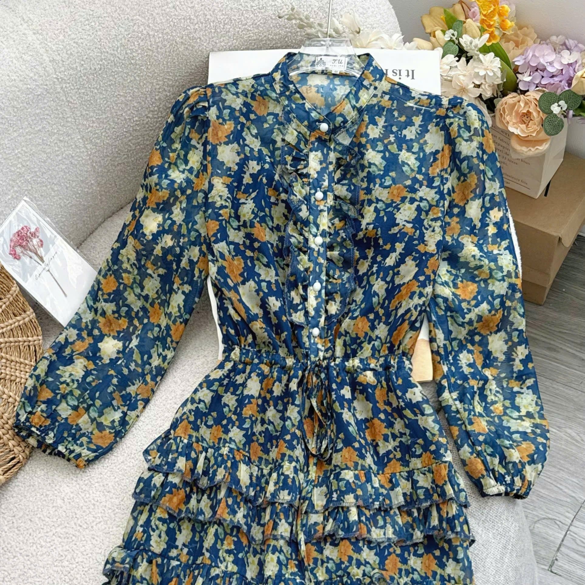 Đầm Voan Thiết Kế Cổ Sơ Mi Tay Dài Dáng Xòe TuTu Store Mã D1689