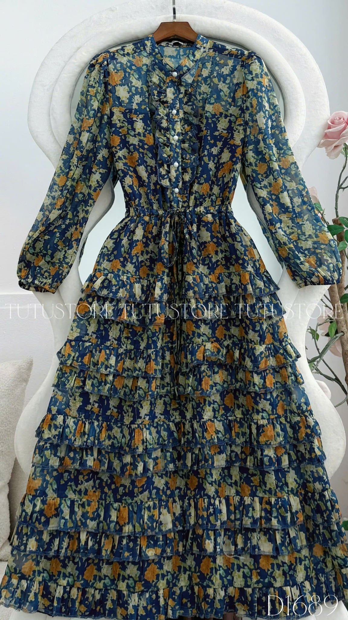Đầm Voan Thiết Kế Cổ Sơ Mi Tay Dài Dáng Xòe TuTu Store Mã D1689