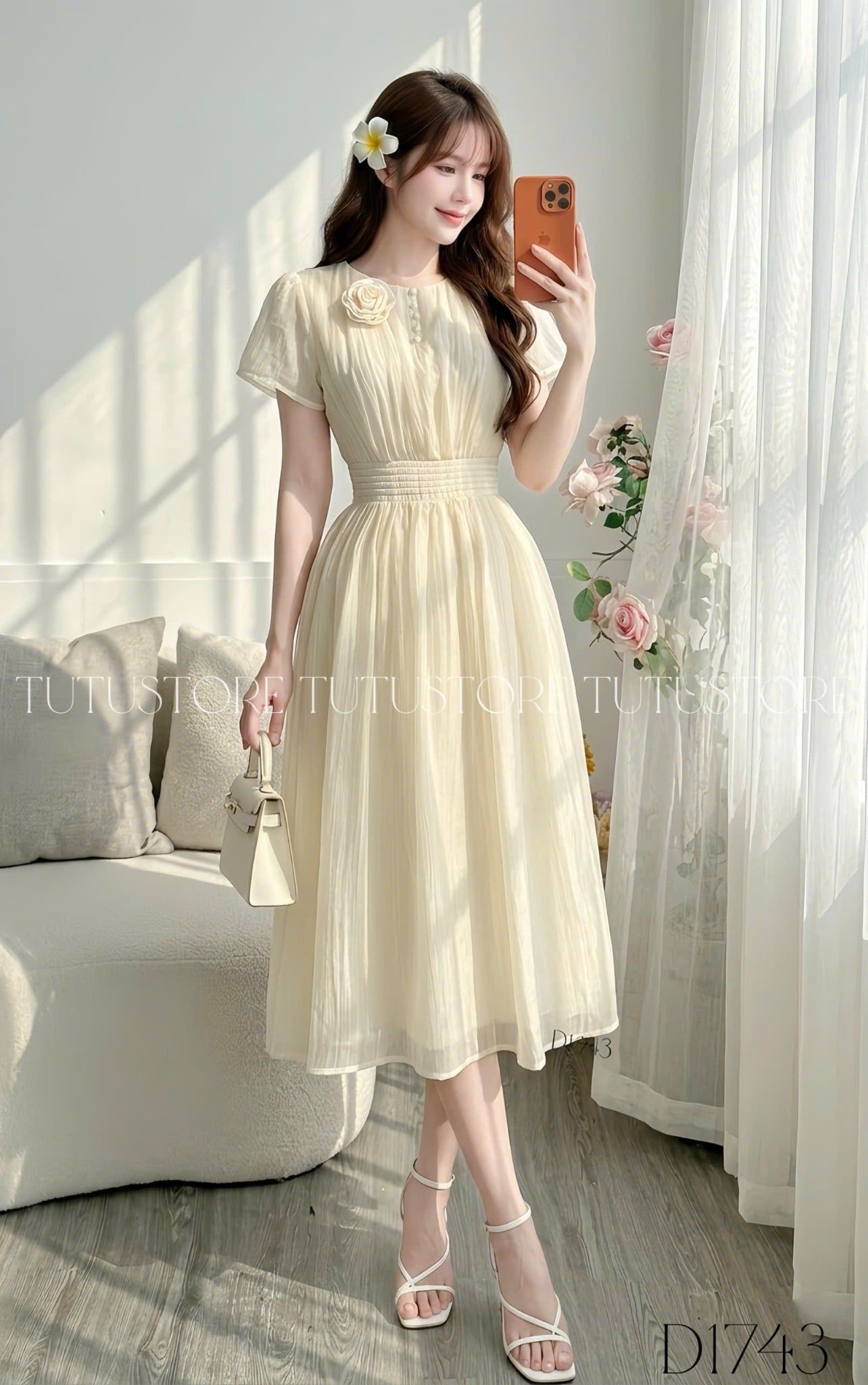 Đầm Thiết Kế Cổ Tròn Đính Hoa Dáng Xòe Đi Chơi TuTu Store Mã D1743