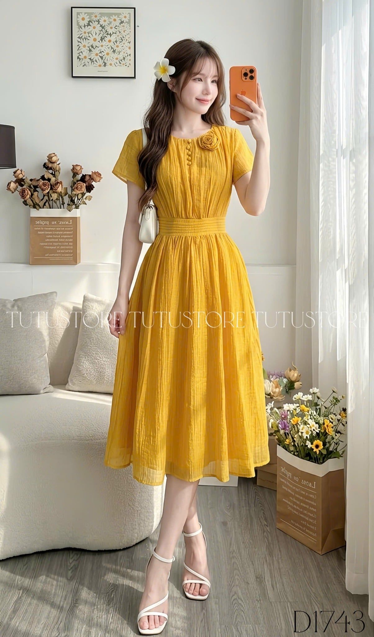 Đầm Thiết Kế Cổ Tròn Đính Hoa Dáng Xòe Đi Chơi TuTu Store Mã D1743