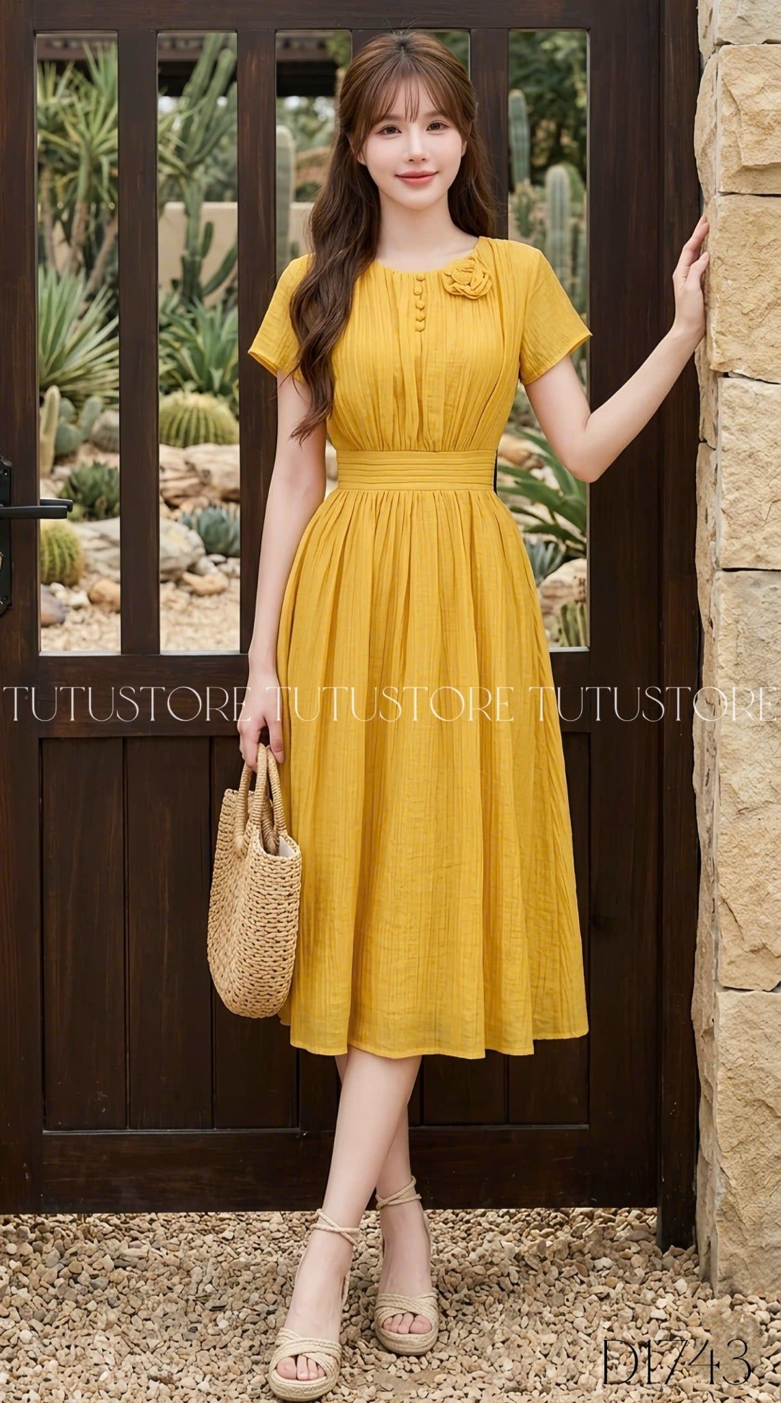 Đầm Thiết Kế Cổ Tròn Đính Hoa Dáng Xòe Đi Chơi TuTu Store Mã D1743