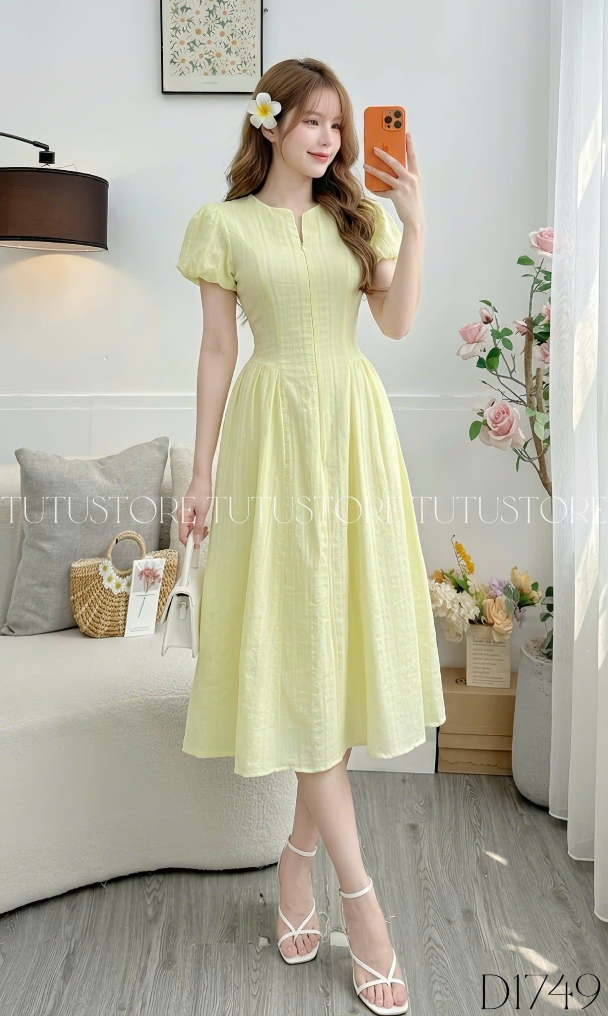 Đầm Thiết Kế Dây Kéo Trước Tay Bí Xinh Xắn Đi Chơi TuTu Store Mã D1749