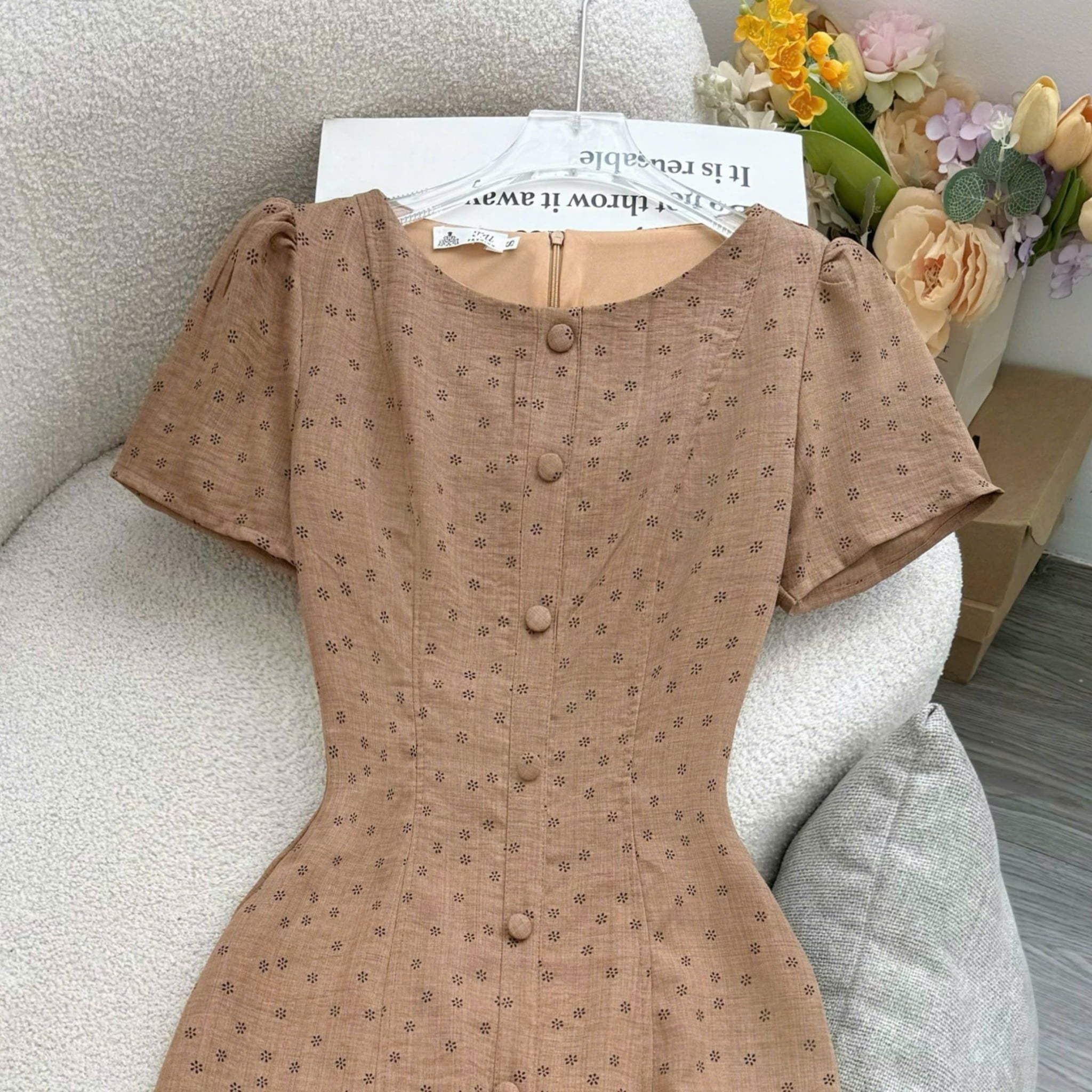 Đầm Hoa Nhí Thiết Kế Form A Nút Kiểu Đi Chơi TuTu Store Mã D1750