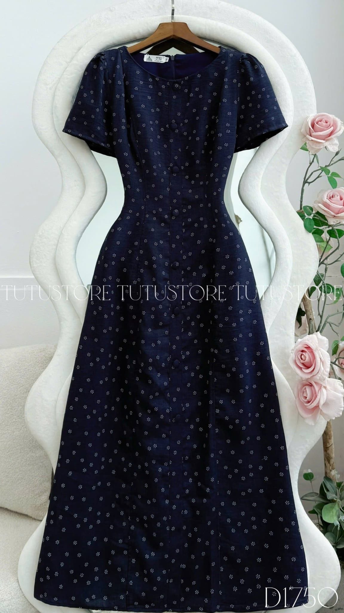 Đầm Hoa Nhí Thiết Kế Form A Nút Kiểu Đi Chơi TuTu Store Mã D1750