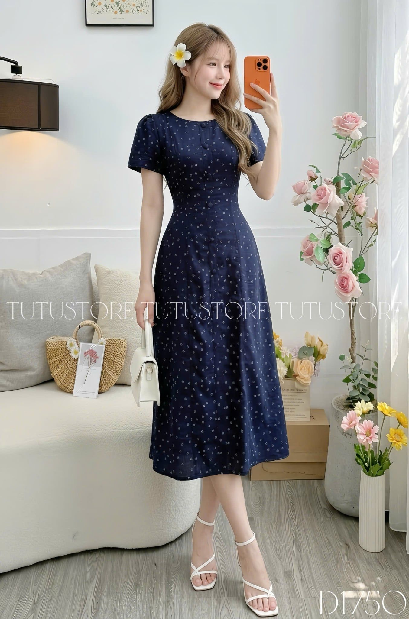 Đầm Hoa Nhí Thiết Kế Form A Nút Kiểu Đi Chơi TuTu Store Mã D1750