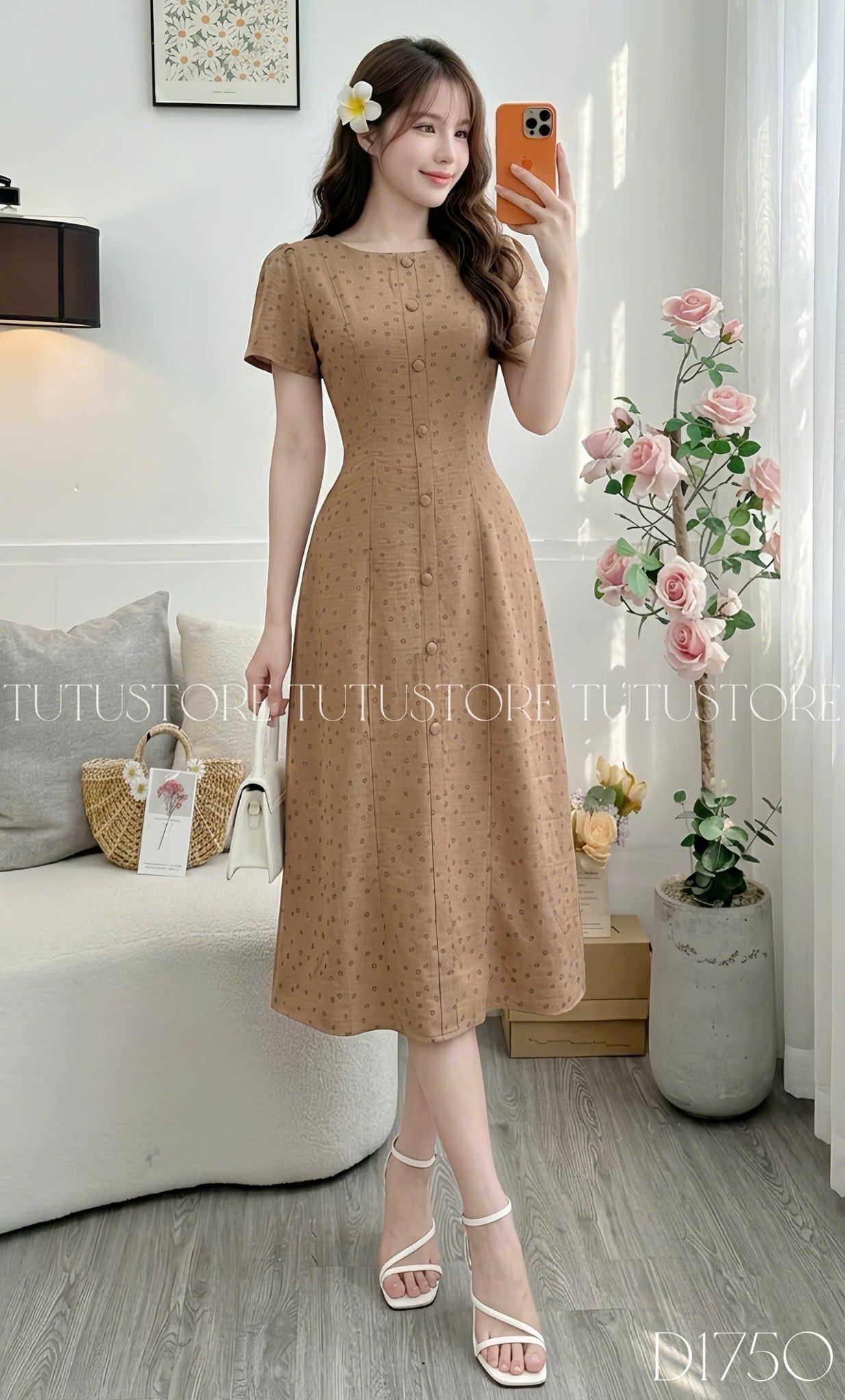 Đầm Hoa Nhí Thiết Kế Form A Nút Kiểu Đi Chơi TuTu Store Mã D1750