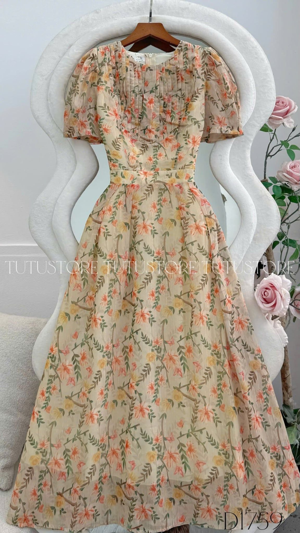 Đầm Hoa Thiết Kế Xếp Ly Trước Ngực Dáng Xòe Đi Chơi TuTu Store Mã D1759