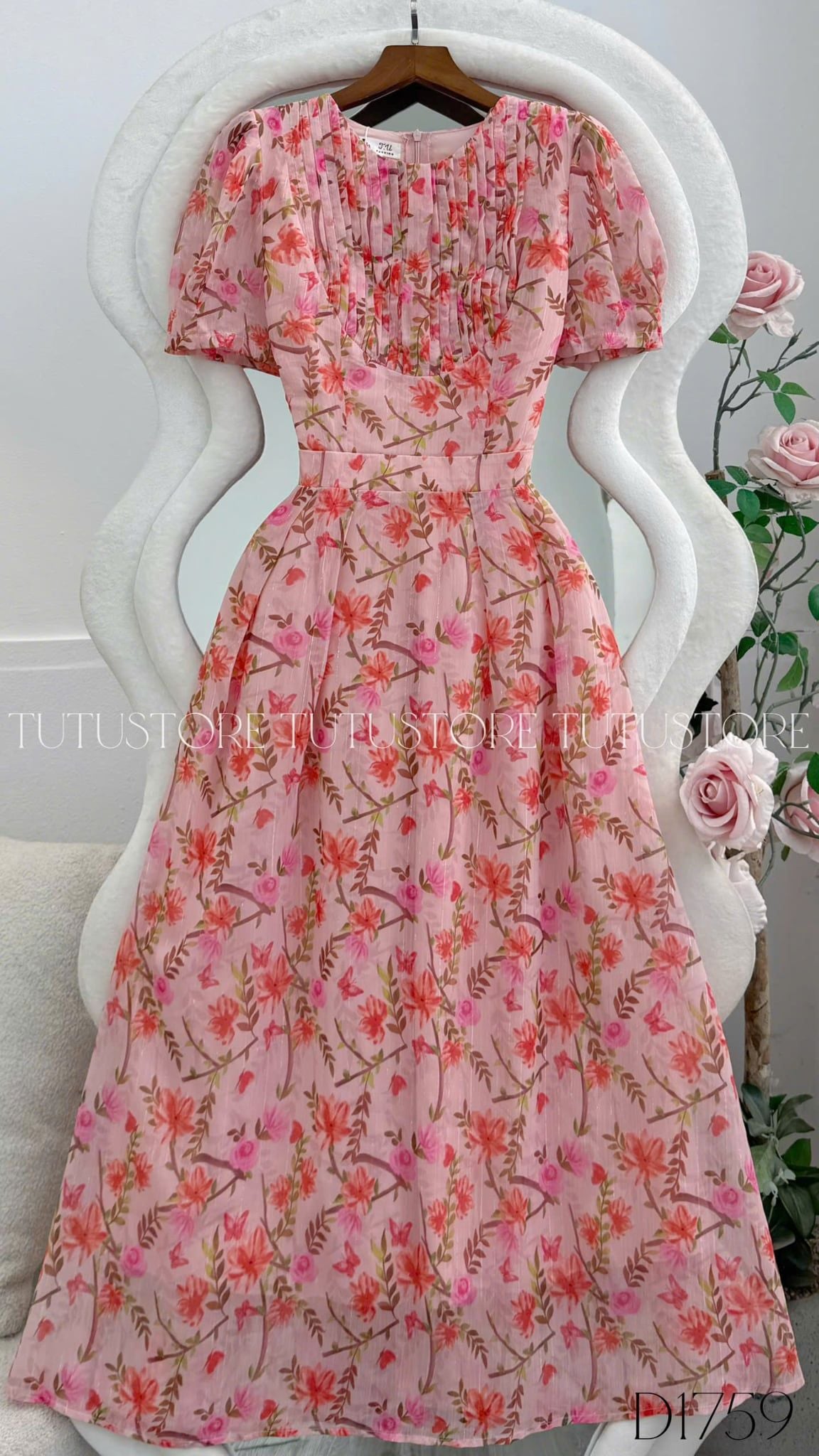 Đầm Hoa Thiết Kế Xếp Ly Trước Ngực Dáng Xòe Đi Chơi TuTu Store Mã D1759