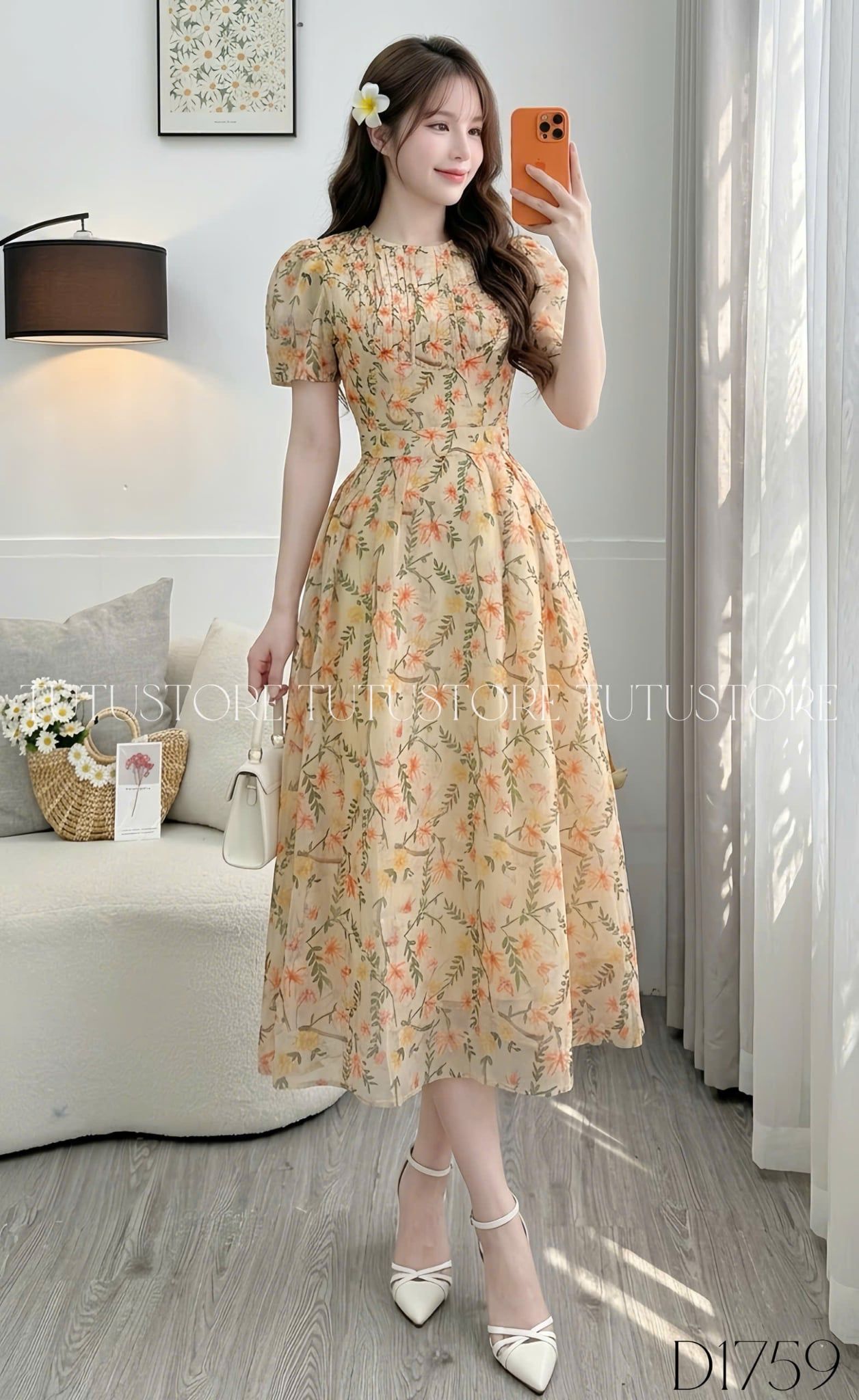 Đầm Hoa Thiết Kế Xếp Ly Trước Ngực Dáng Xòe Đi Chơi TuTu Store Mã D1759
