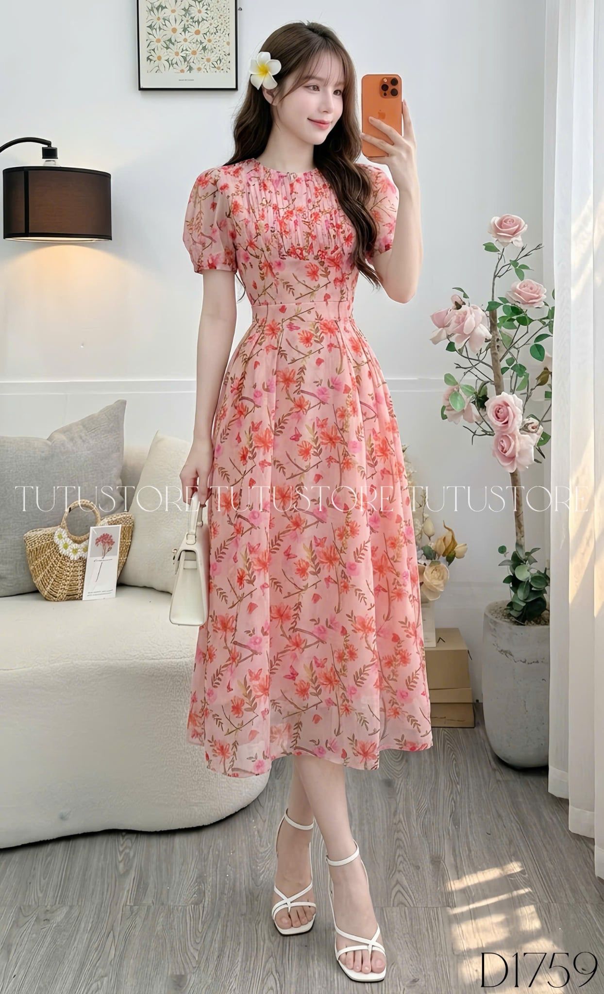 Đầm Hoa Thiết Kế Xếp Ly Trước Ngực Dáng Xòe Đi Chơi TuTu Store Mã D1759