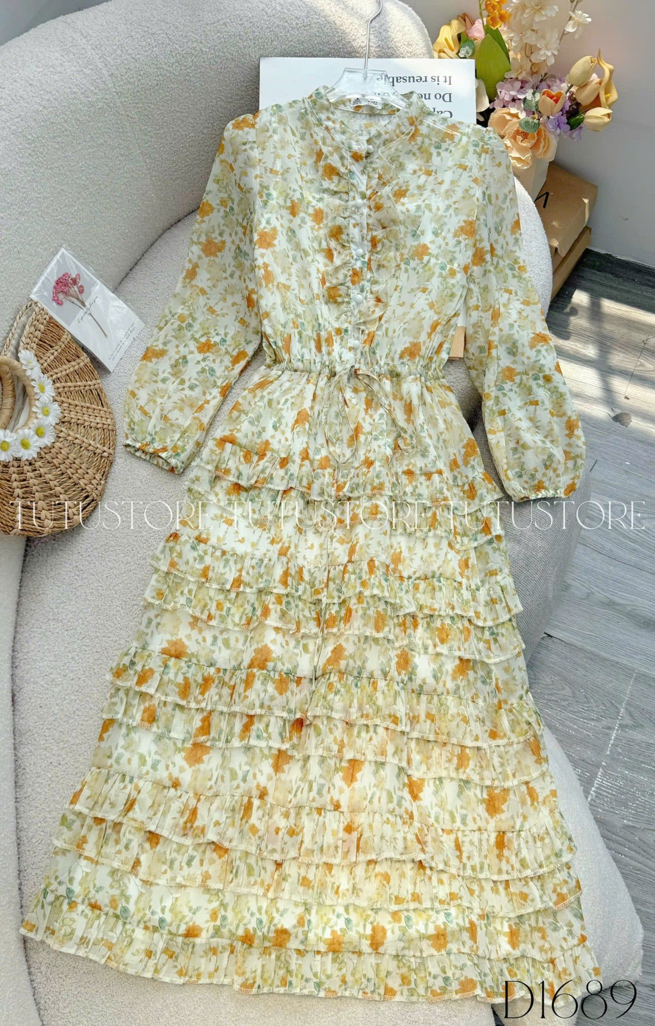 Đầm Voan Thiết Kế Cổ Sơ Mi Tay Dài Dáng Xòe TuTu Store Mã D1689
