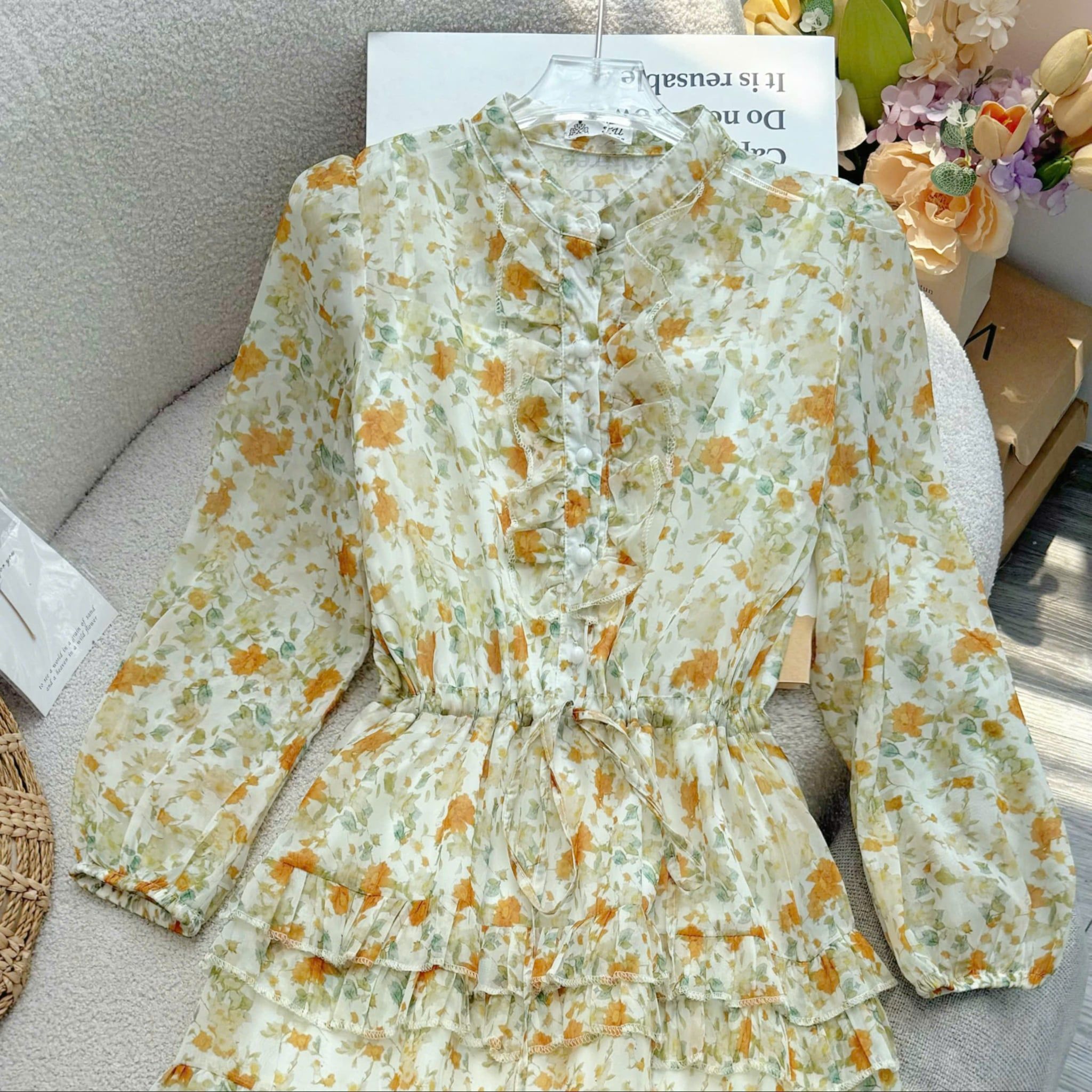 Đầm Voan Thiết Kế Cổ Sơ Mi Tay Dài Dáng Xòe TuTu Store Mã D1689
