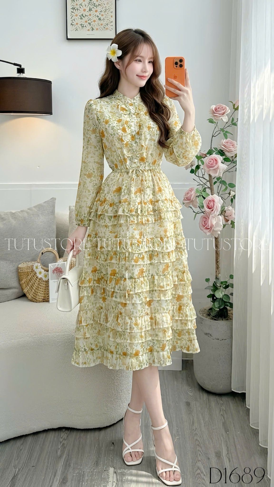 Đầm Voan Thiết Kế Cổ Sơ Mi Tay Dài Dáng Xòe TuTu Store Mã D1689