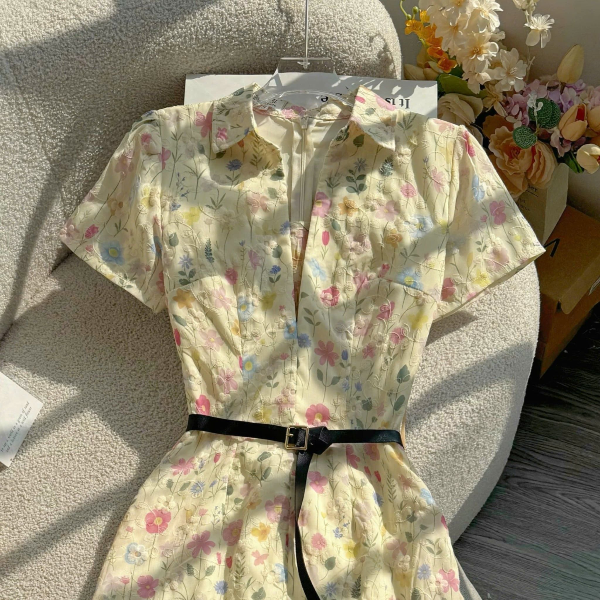 Đầm Hoa Thiết Kế Kiểu Cổ Sơ Mi Dáng Dài Công Sở TuTu Store Mã D1761