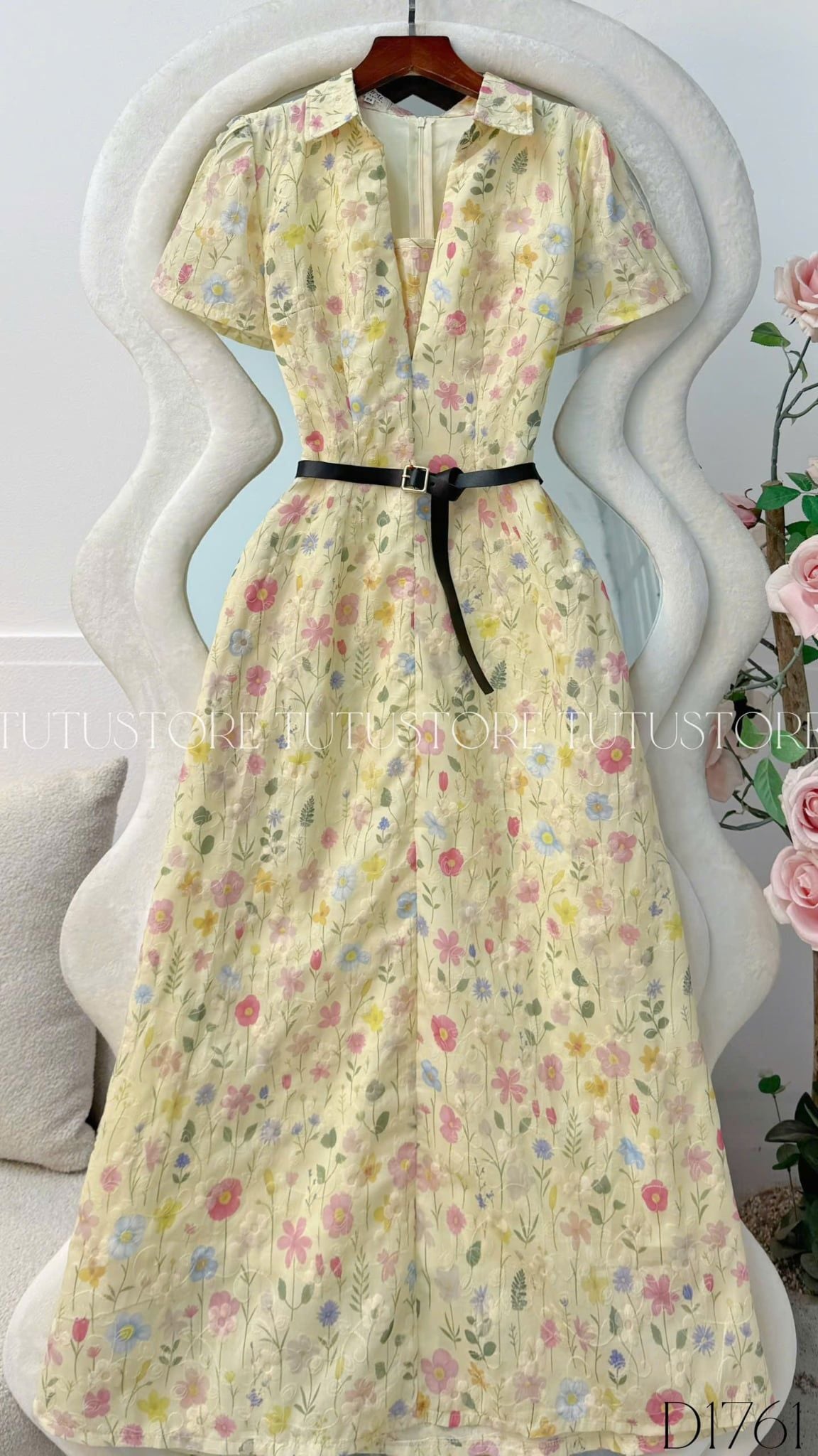 Đầm Hoa Thiết Kế Kiểu Cổ Sơ Mi Dáng Dài Công Sở TuTu Store Mã D1761