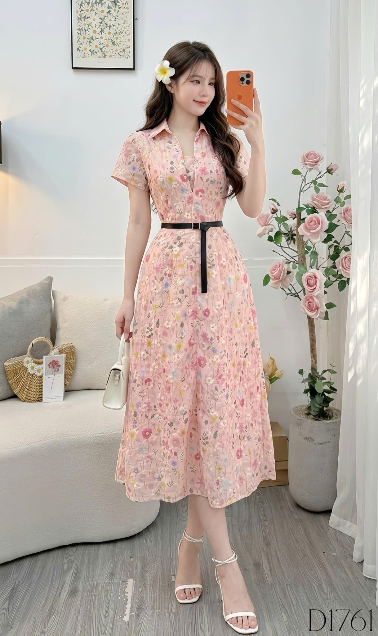 Đầm Hoa Thiết Kế Kiểu Cổ Sơ Mi Dáng Dài Công Sở TuTu Store Mã D1761