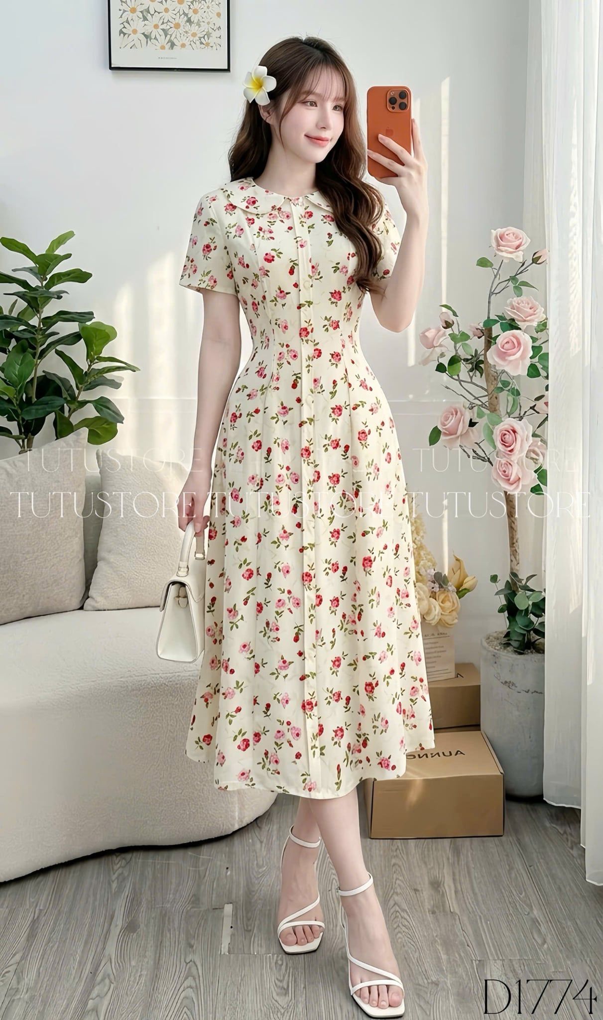 Đầm Hoa Nhí Thiết Kế Cổ Tròn Dáng Xòe Đi Chơi TuTu Store Mã D1774