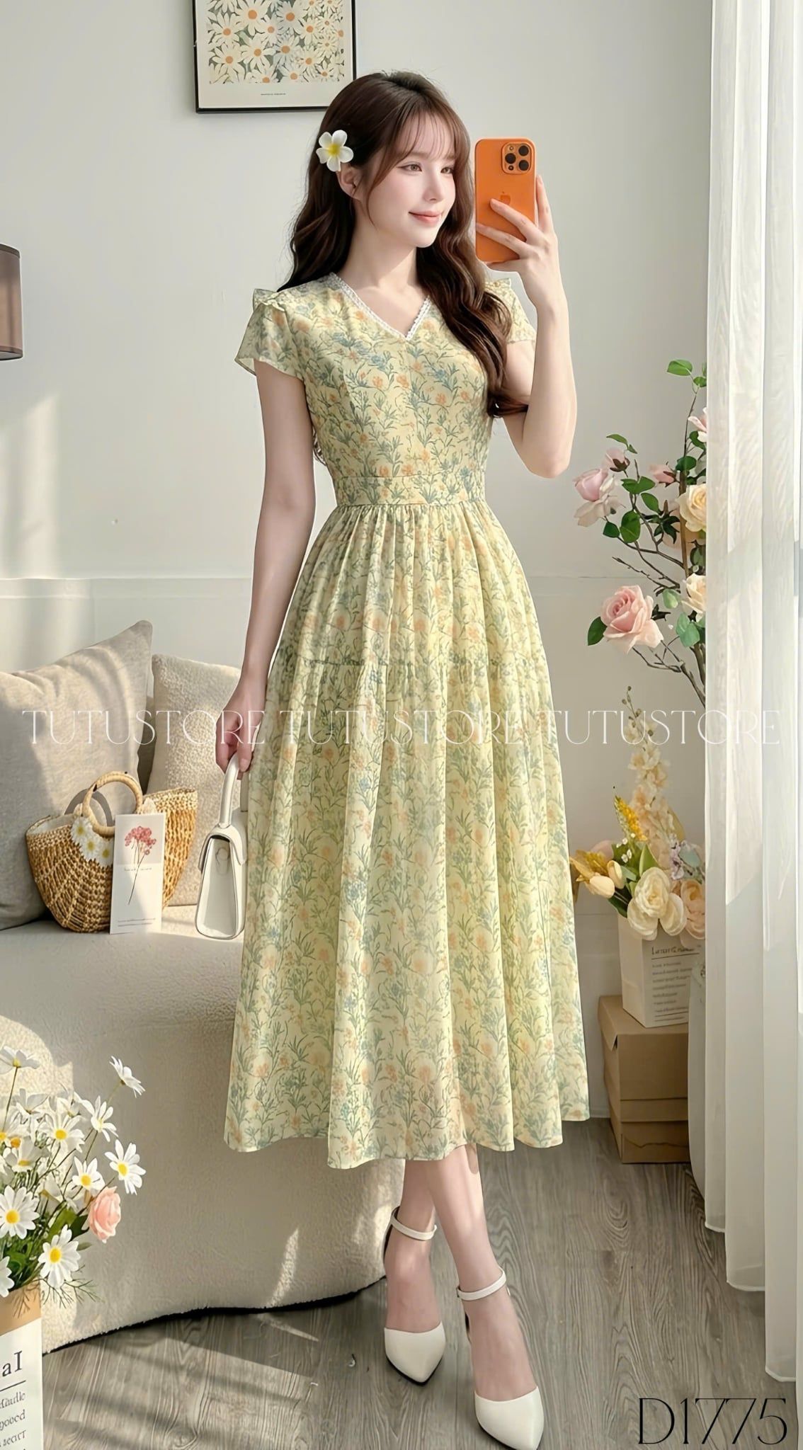 Đầm Hoa Thiết Kế Cổ V Dáng Xòe Đi Chơi TuTu Store Mã D1775
