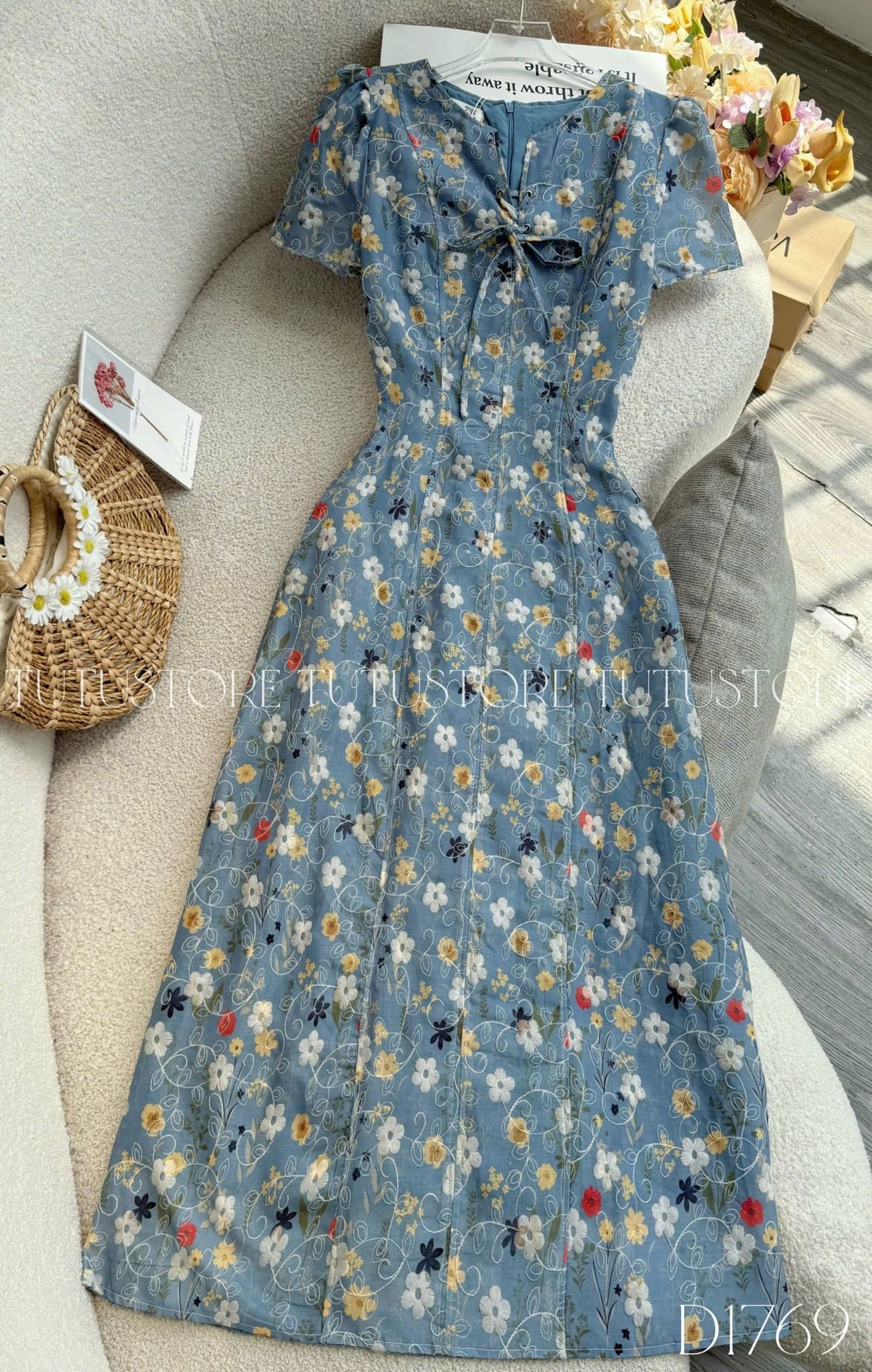Đầm Thiết Kế Cổ V Thắt Nơ Form A Dài Thanh Lịch Đi Chơi TuTu Store Mã D1769