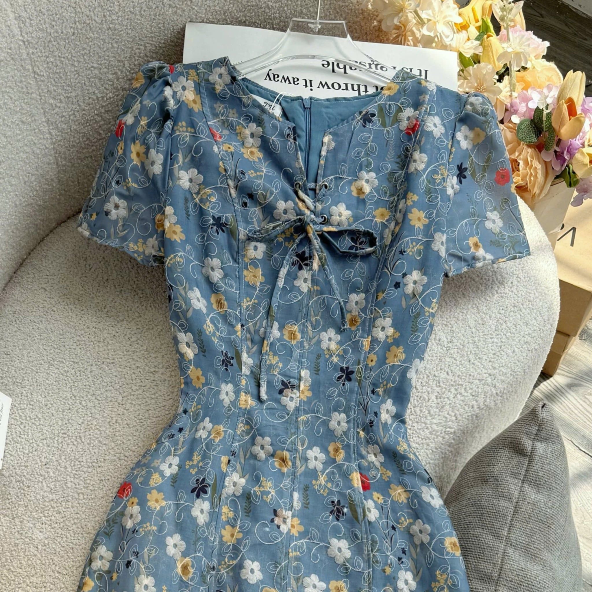 Đầm Thiết Kế Cổ V Thắt Nơ Form A Dài Thanh Lịch Đi Chơi TuTu Store Mã D1769