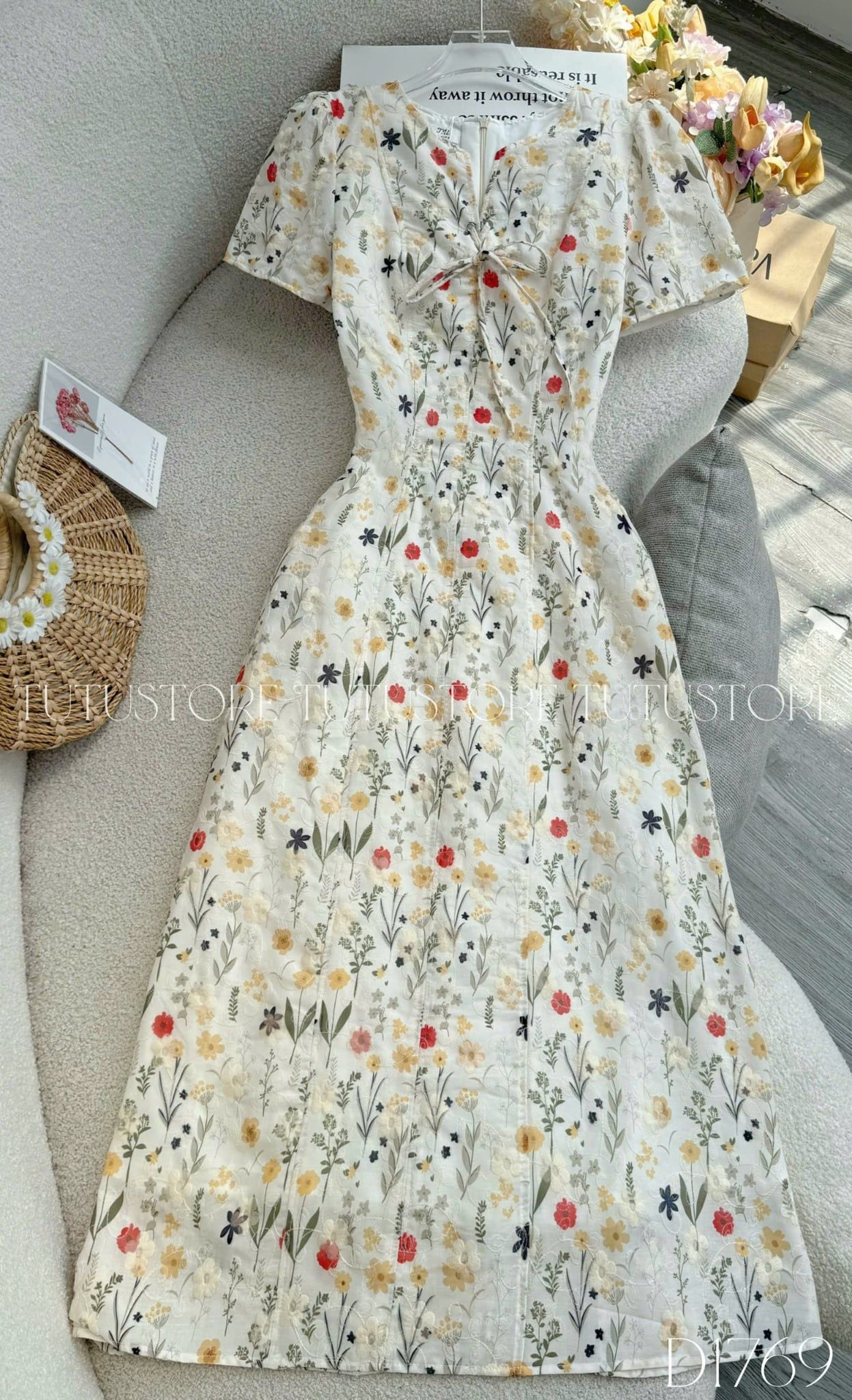 Đầm Thiết Kế Cổ V Thắt Nơ Form A Dài Thanh Lịch Đi Chơi TuTu Store Mã D1769