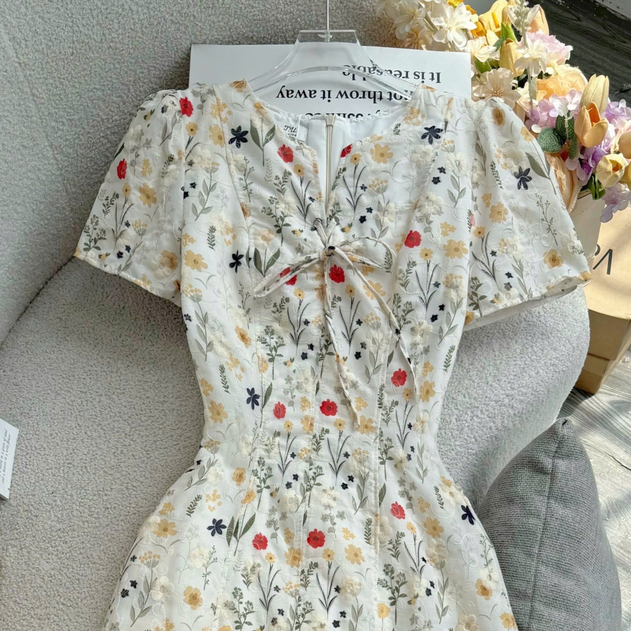 Đầm Thiết Kế Cổ V Thắt Nơ Form A Dài Thanh Lịch Đi Chơi TuTu Store Mã D1769