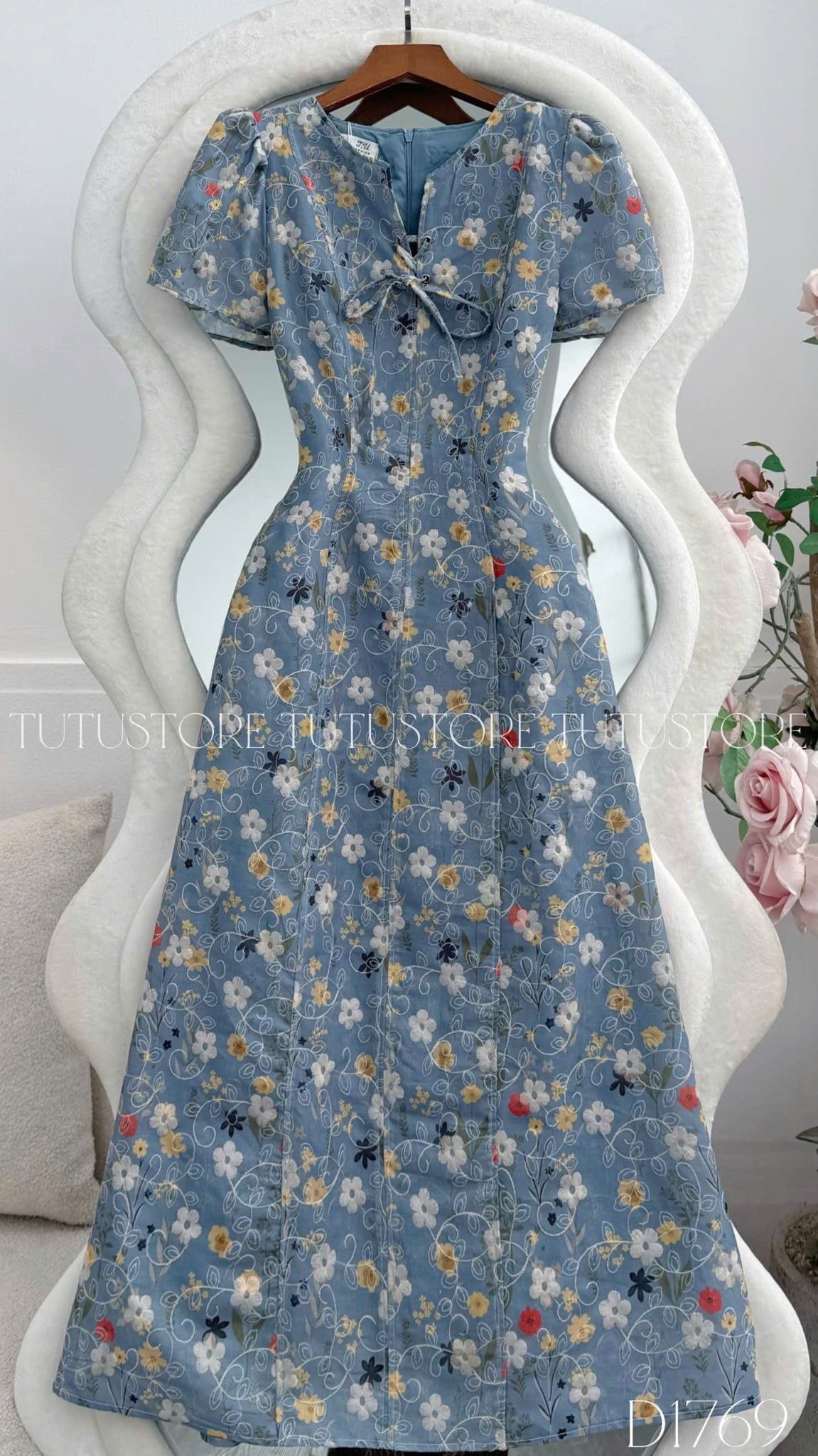 Đầm Thiết Kế Cổ V Thắt Nơ Form A Dài Thanh Lịch Đi Chơi TuTu Store Mã D1769