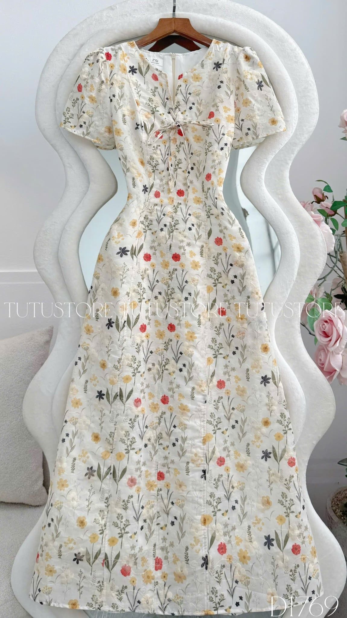 Đầm Thiết Kế Cổ V Thắt Nơ Form A Dài Thanh Lịch Đi Chơi TuTu Store Mã D1769