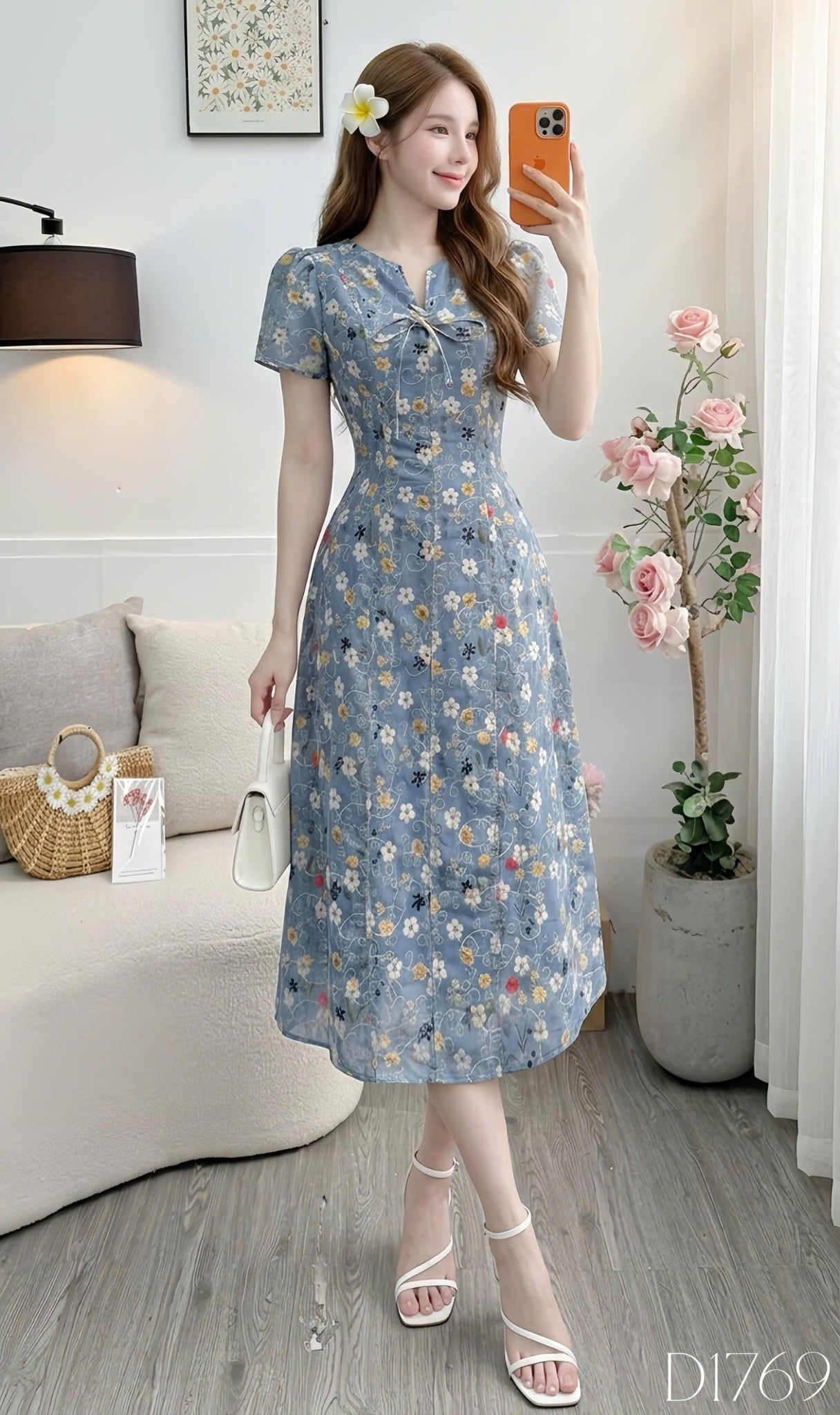 Đầm Thiết Kế Cổ V Thắt Nơ Form A Dài Thanh Lịch Đi Chơi TuTu Store Mã D1769