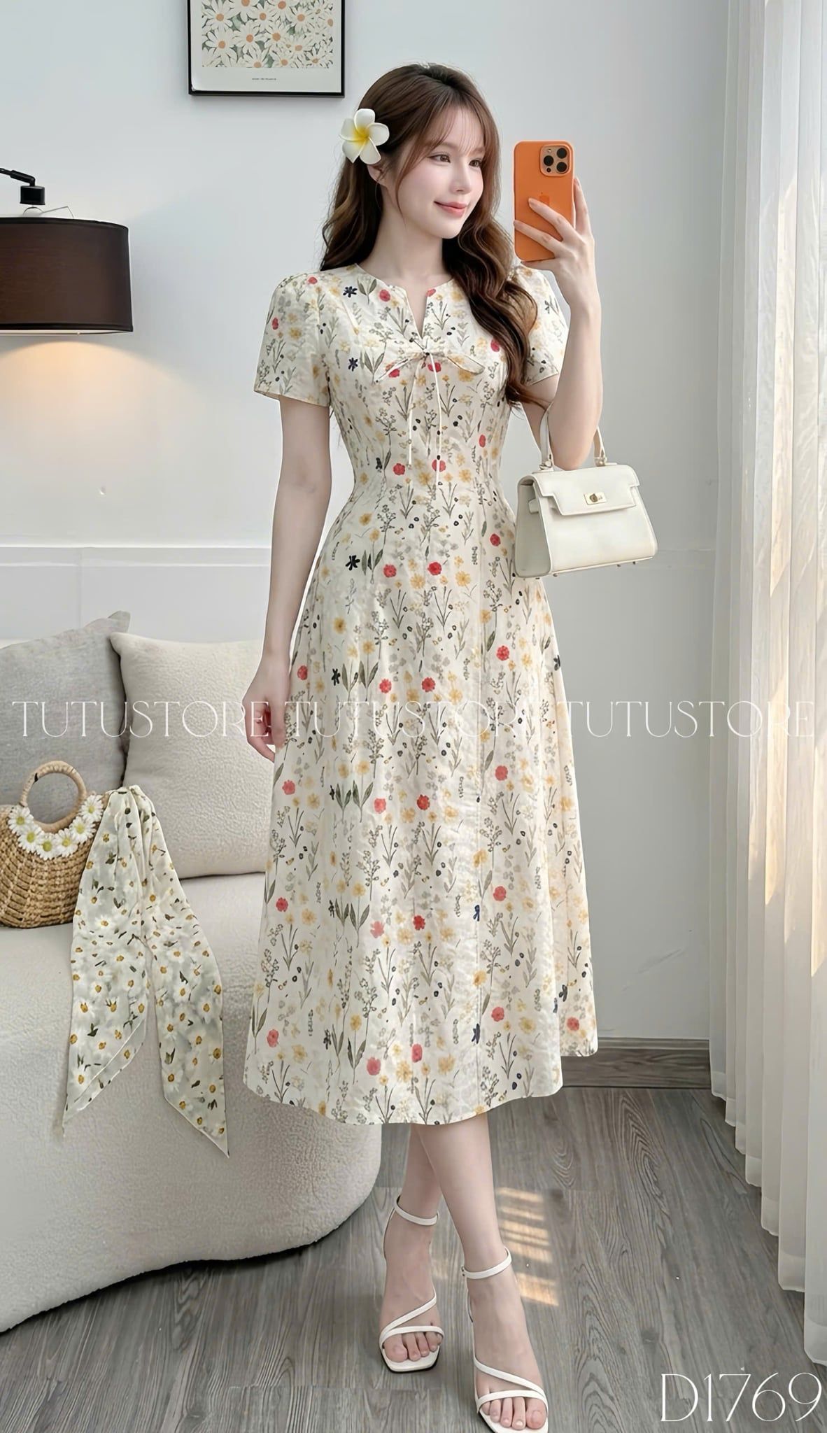 Đầm Thiết Kế Cổ V Thắt Nơ Form A Dài Thanh Lịch Đi Chơi TuTu Store Mã D1769
